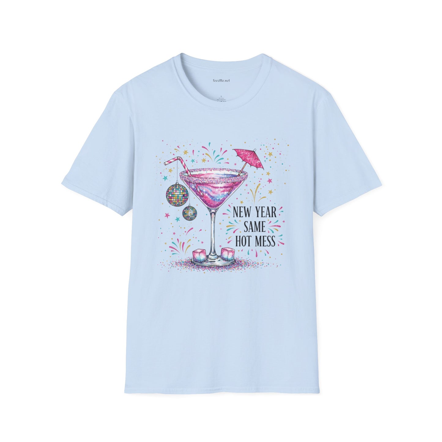 New Year Same Hot Mess 01 Unisex Softstyle T-Shirt 100% Cotton Graphic Seasonal Celebration