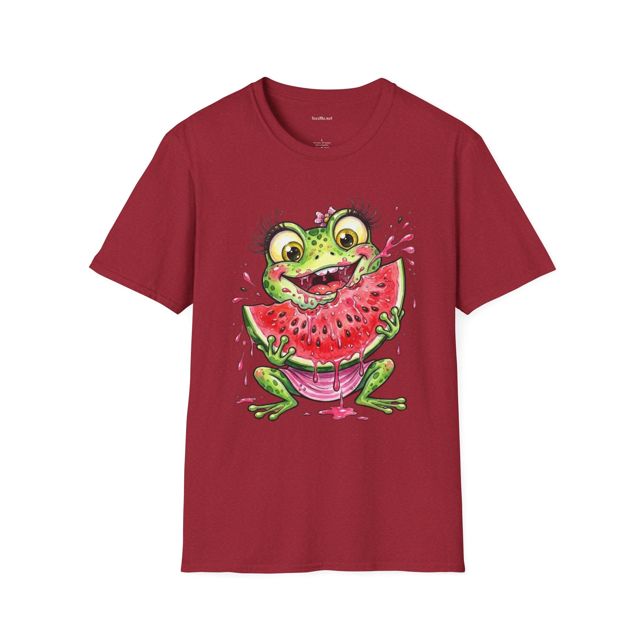 Kawaii Frog Eating Watermelon Unisex Softstyle T-Shirt 100% Cotton Graphic
