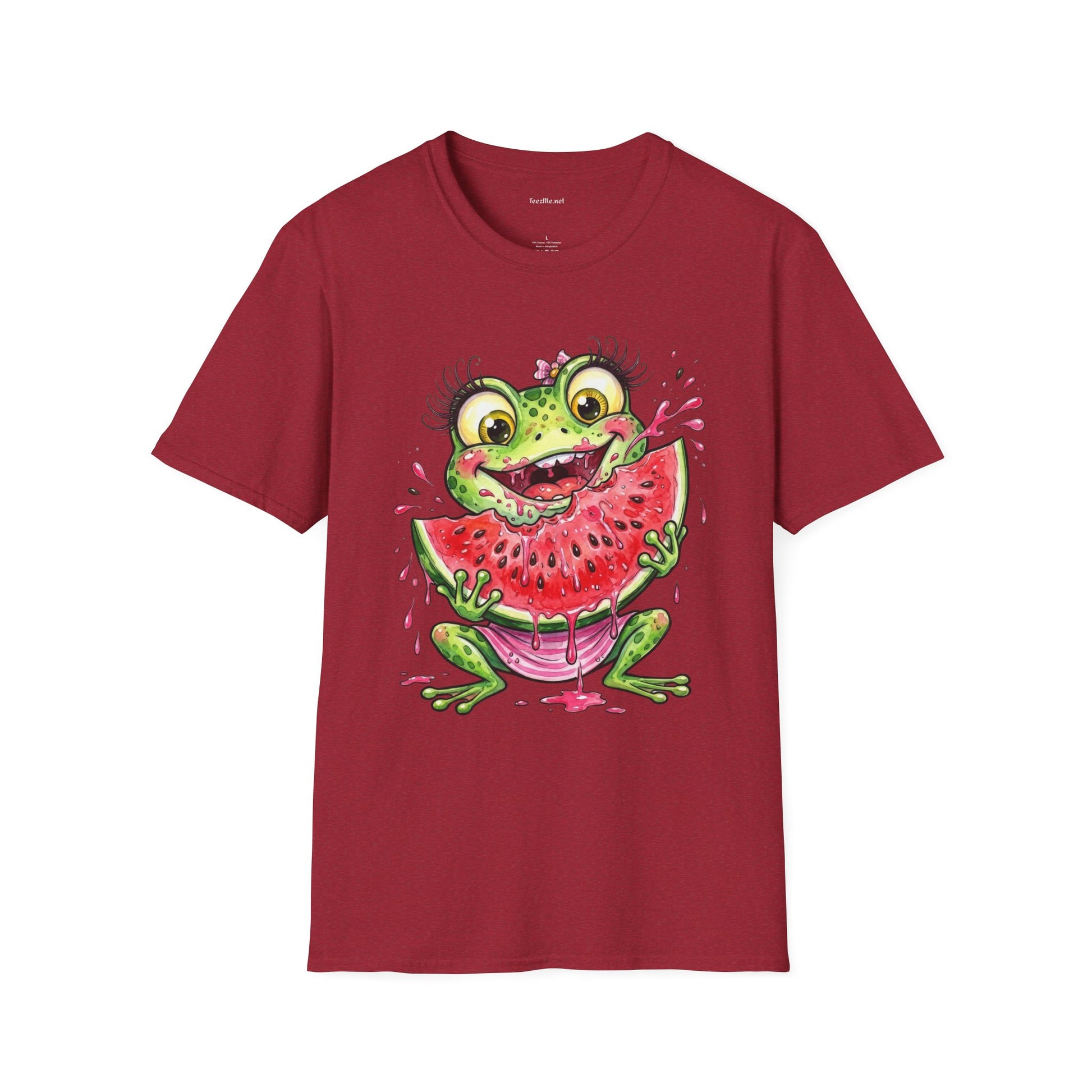 Kawaii Frog Eating Watermelon Unisex Softstyle T-Shirt 100% Cotton Graphic