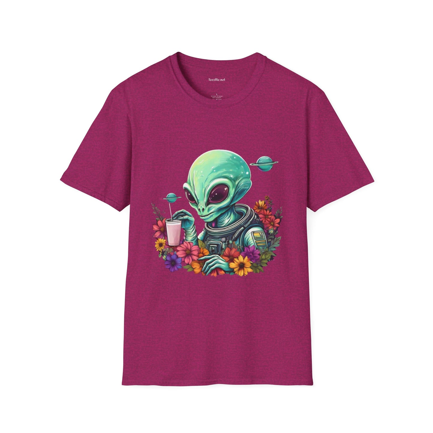 Alien Drinking in Space Unisex Softstyle T-Shirt 100% Cotton Graphic