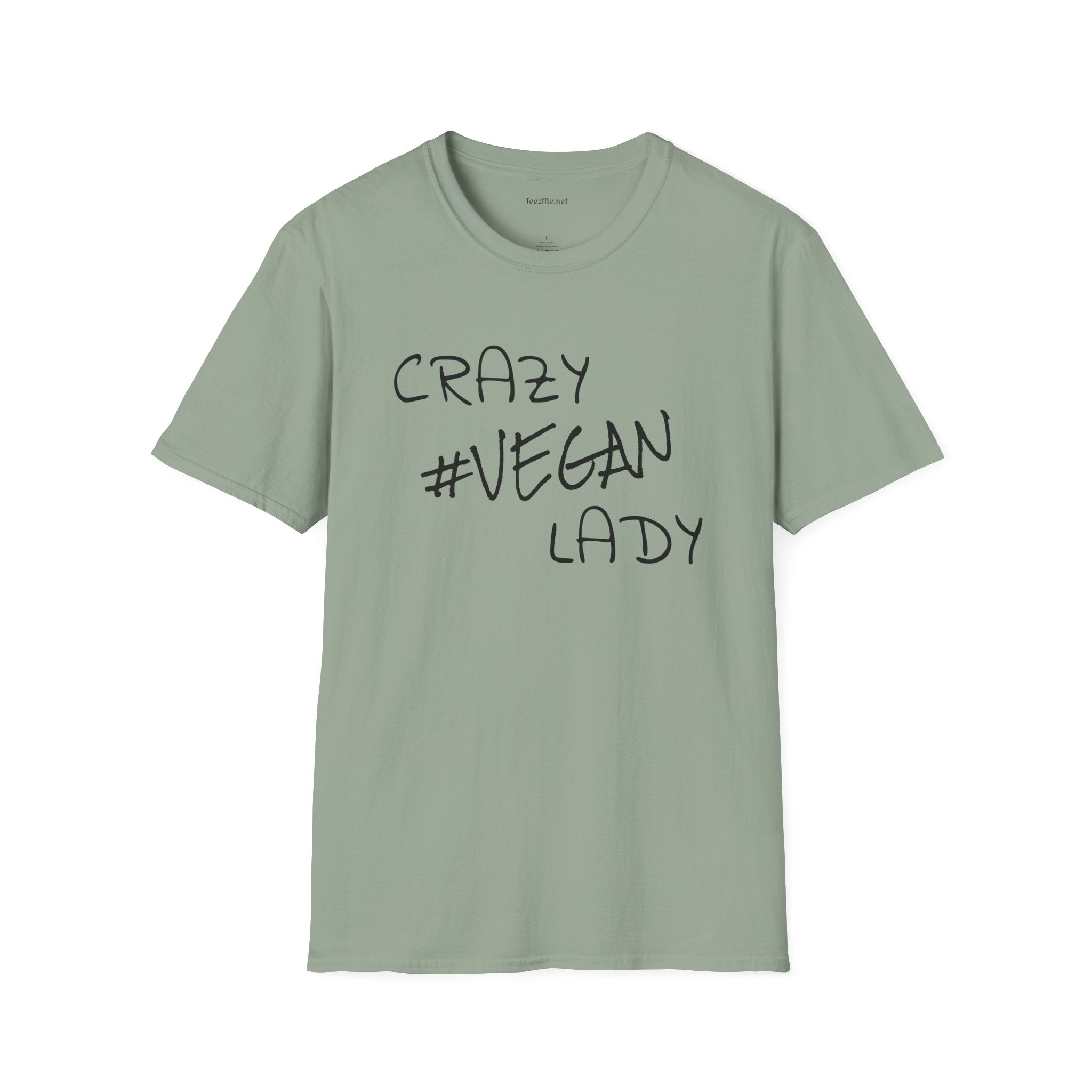 Crazy #Vegan Lady Unisex Softstyle T-Shirt 100% Cotton Graphic