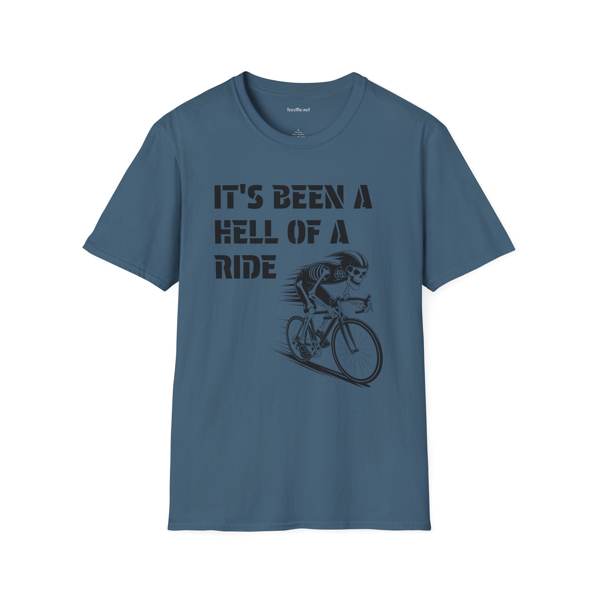 It's been a Hell of a Ride (skeleton on bicycle) Unisex Softstyle T-Shirt 100% Cotton Graphic