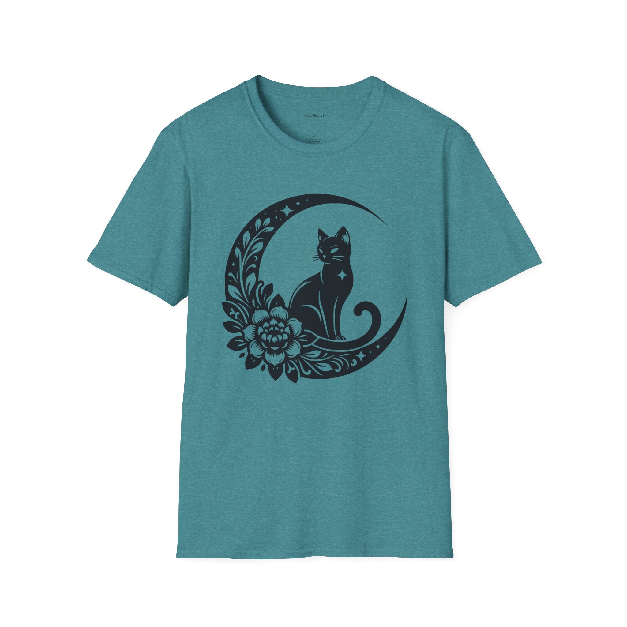 Crescent Moon Star Cat - Unisex Softstyle T-Shirt 100% Cotton Graphic