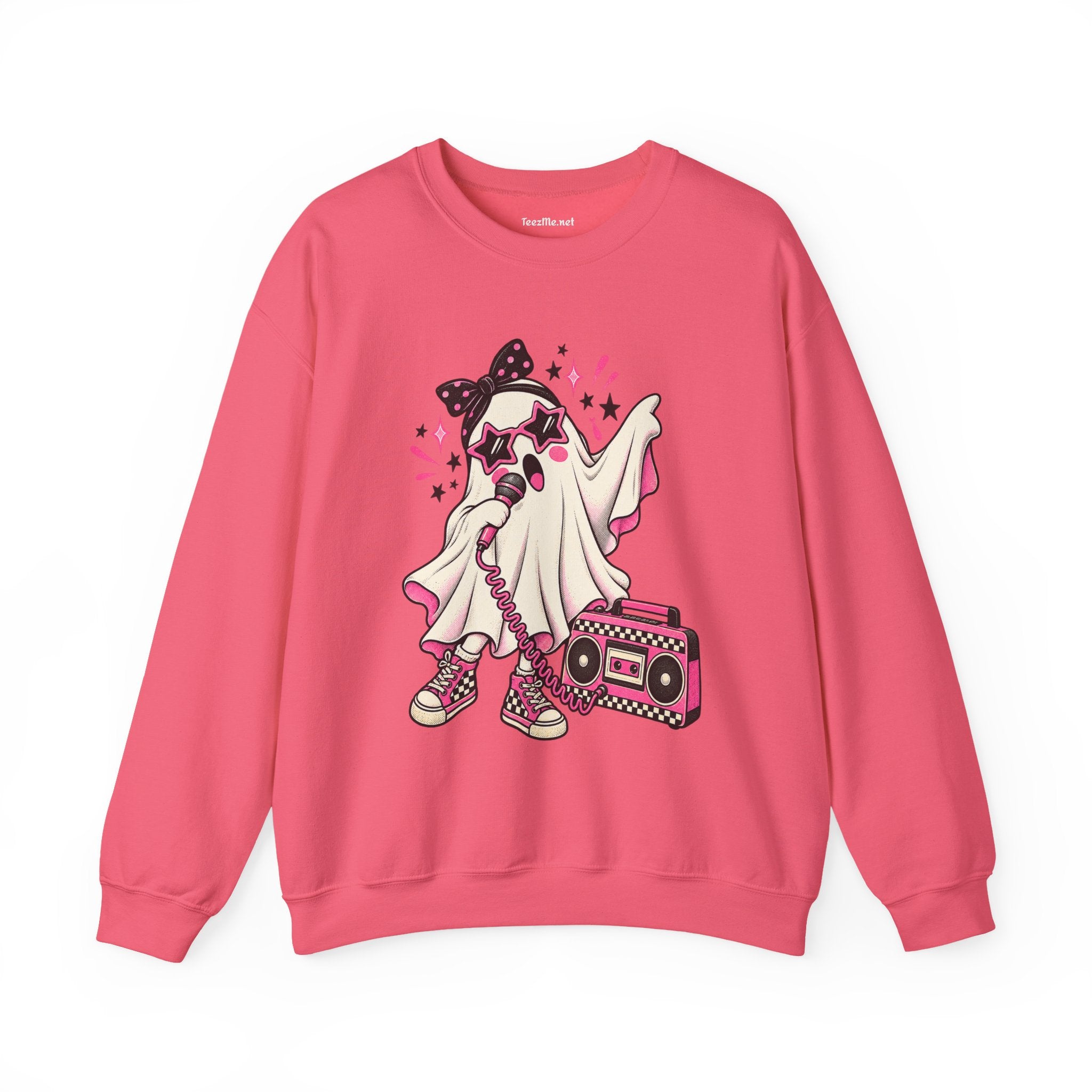 Retro Ghost Crewneck Sweatshirt — Cute 80s Boombox Ghost Design