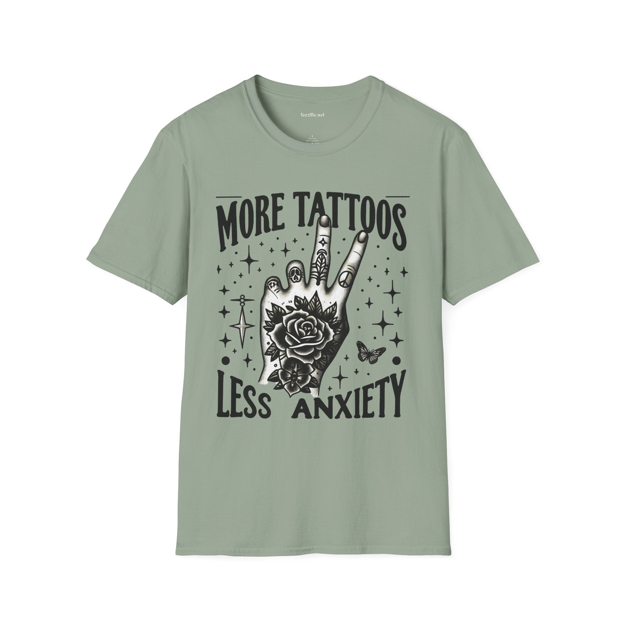 More Tattoos Less Anxiety Unisex Soft Style T-Shirt 100% Cotton Graphic