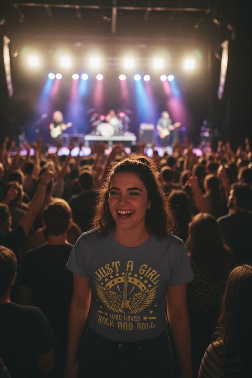 Just a Girl Who Loves Rock N Roll - Unisex Softstyle T-Shirt 100% Cotton Graphic