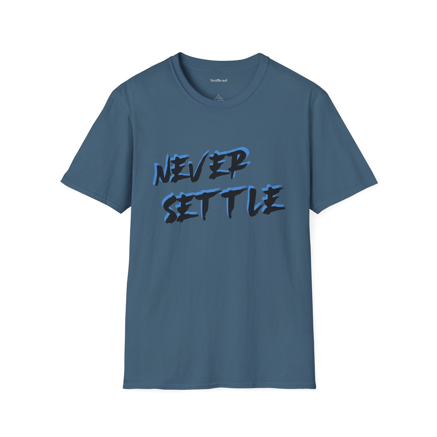 Never Settle (blue) Unisex Softstyle T-Shirt 100% Cotton