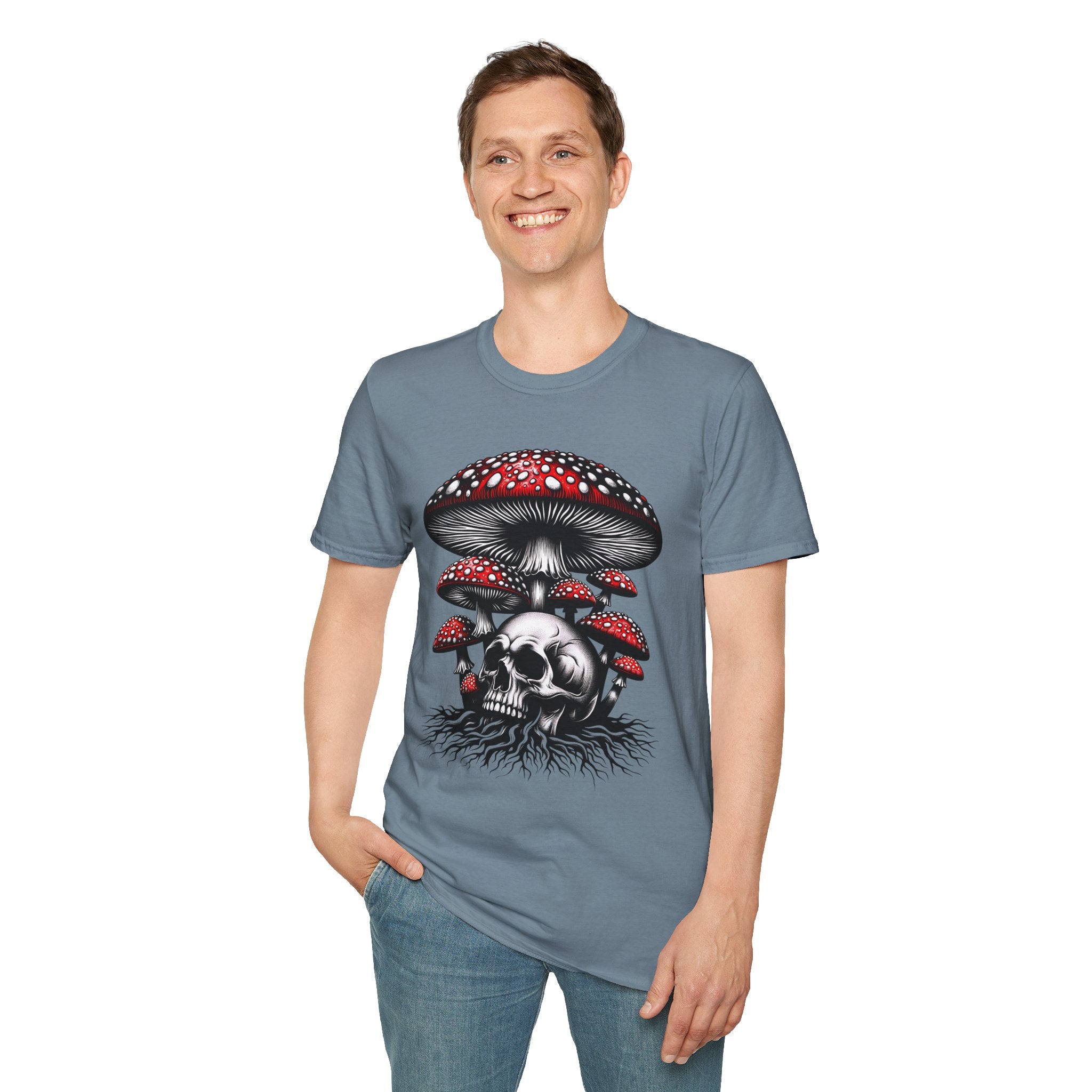Skull with Mushroom Unisex Softstyle T-Shirt 100% Cotton Graphic