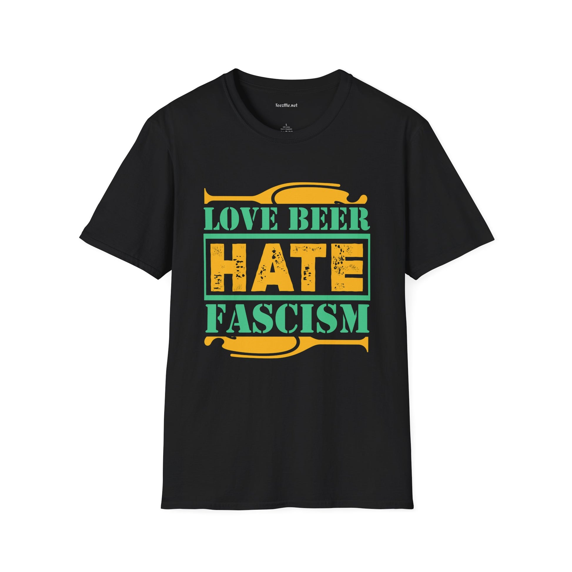 Love Beer Hate Fascism Unisex Soft Style T-Shirt 100% Cotton Graphic