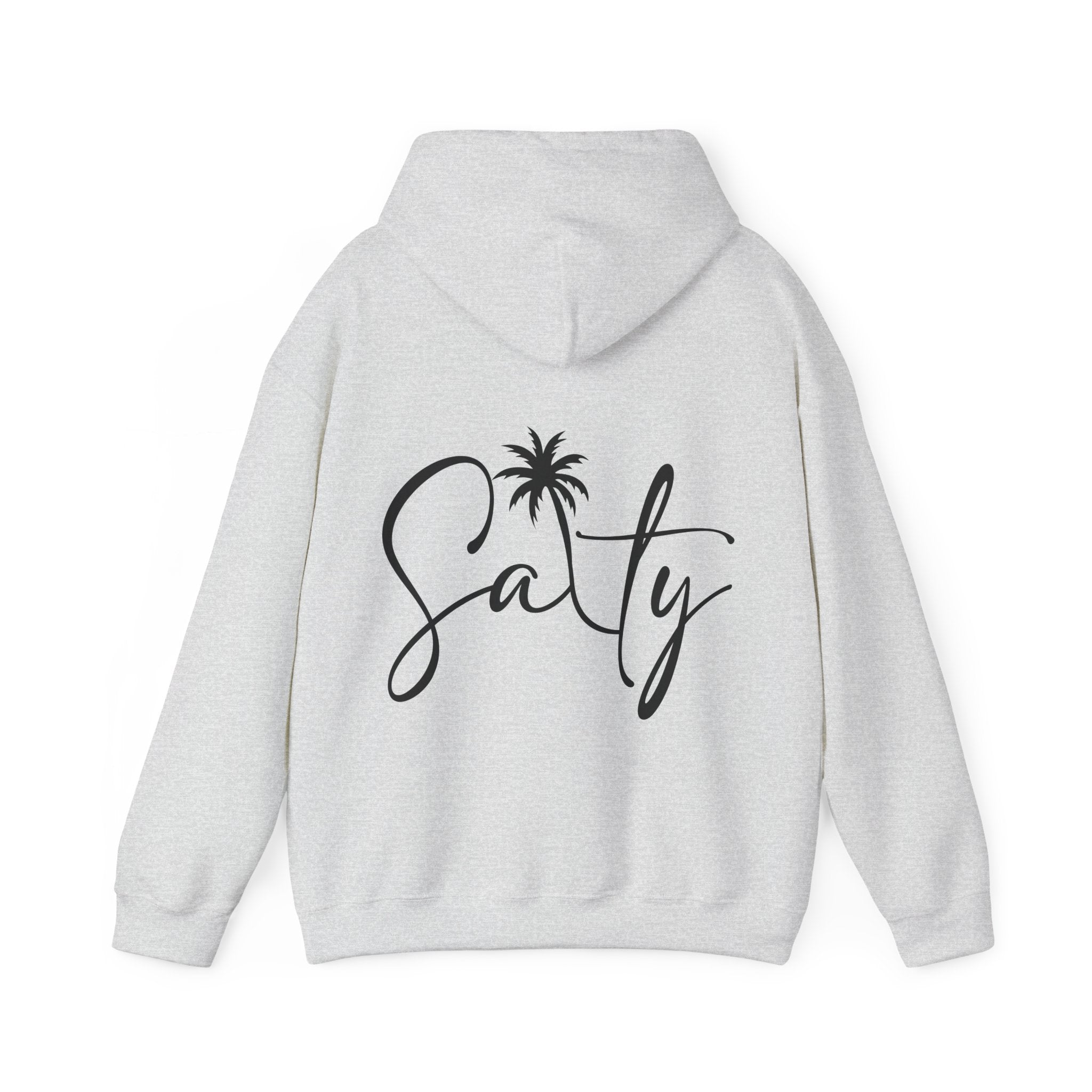 Salty Palm Hoodie — Coastal Script Beach Sweatshirt