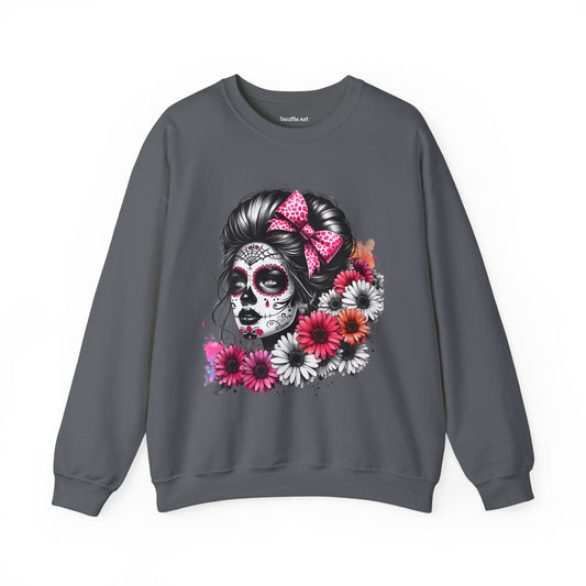 Day of the Dead Woman Sugar Skull Unisex Heavy Blend™ Crewneck Sweatshirt Graphic