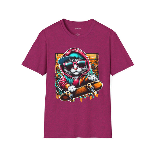 Skating Cool Cat (2) Unisex Softstyle T-Shirt 100% Cotton Graphic