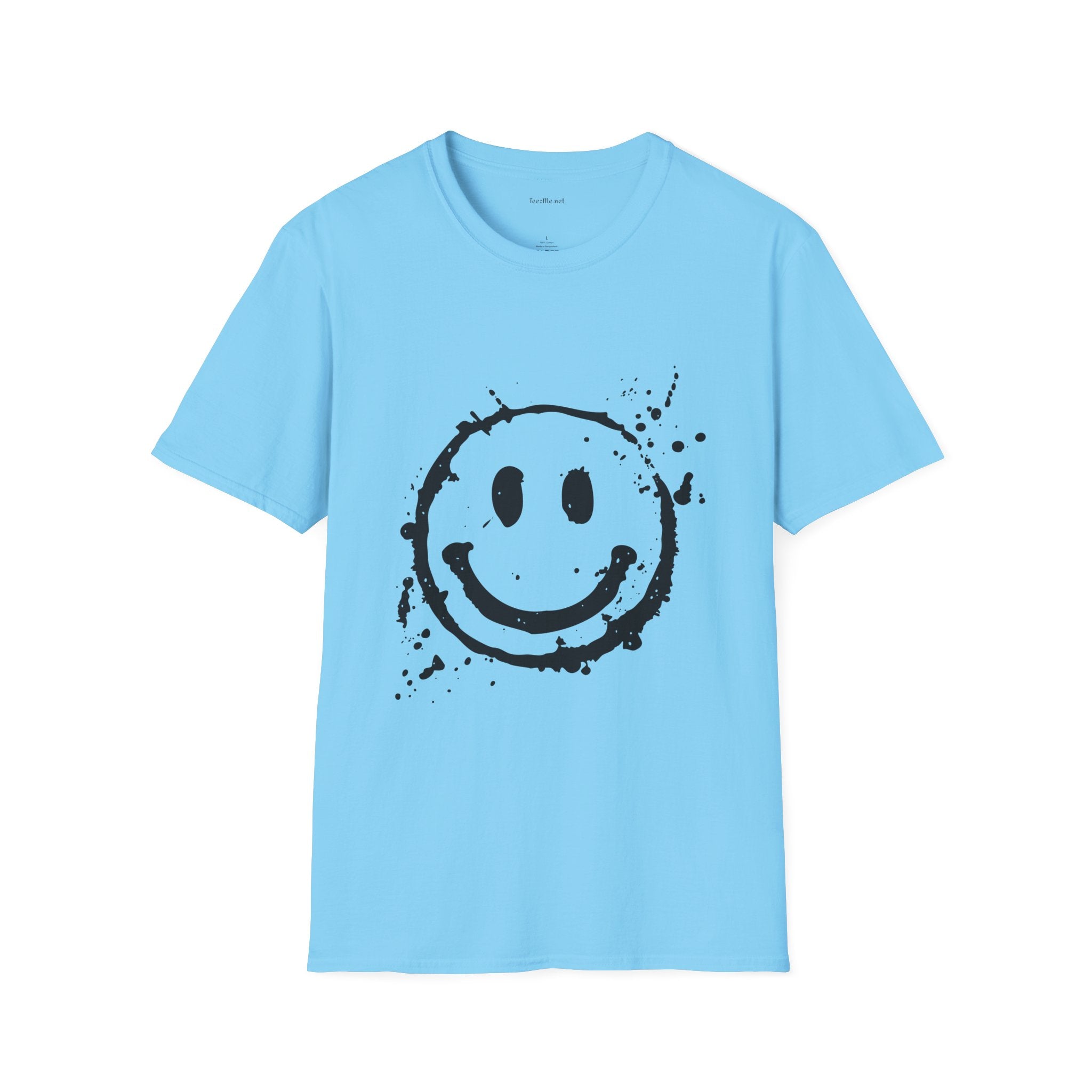 Smiley Splatter T-Shirt — Grunge Happy Face Graphic Tee