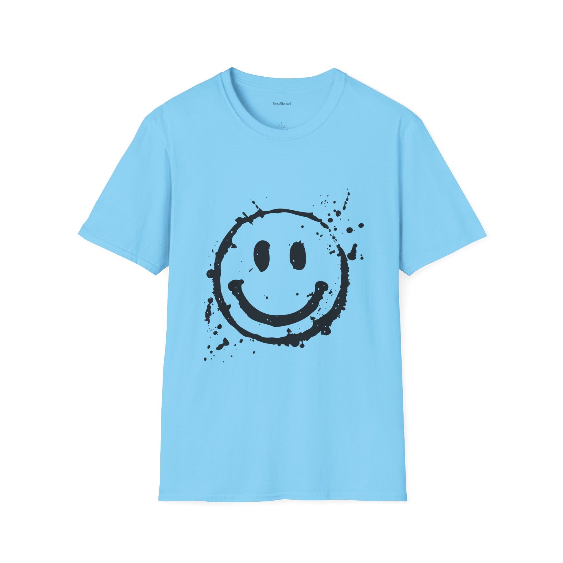 Smiley Splatter T-Shirt — Grunge Happy Face Graphic Tee