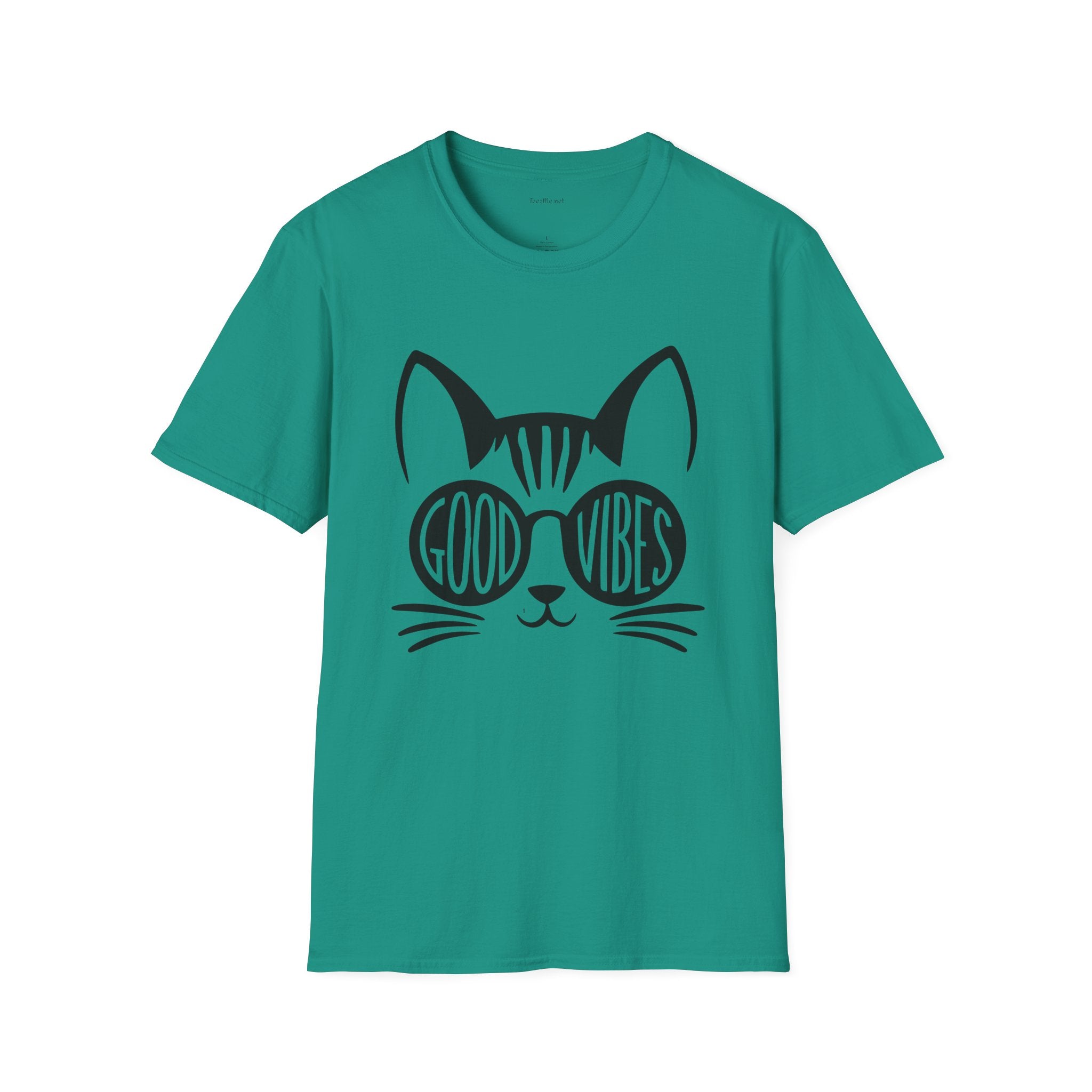 Good Vibes Cat Glasses 01 Unisex Softstyle T-Shirt 100% Cotton Graphic