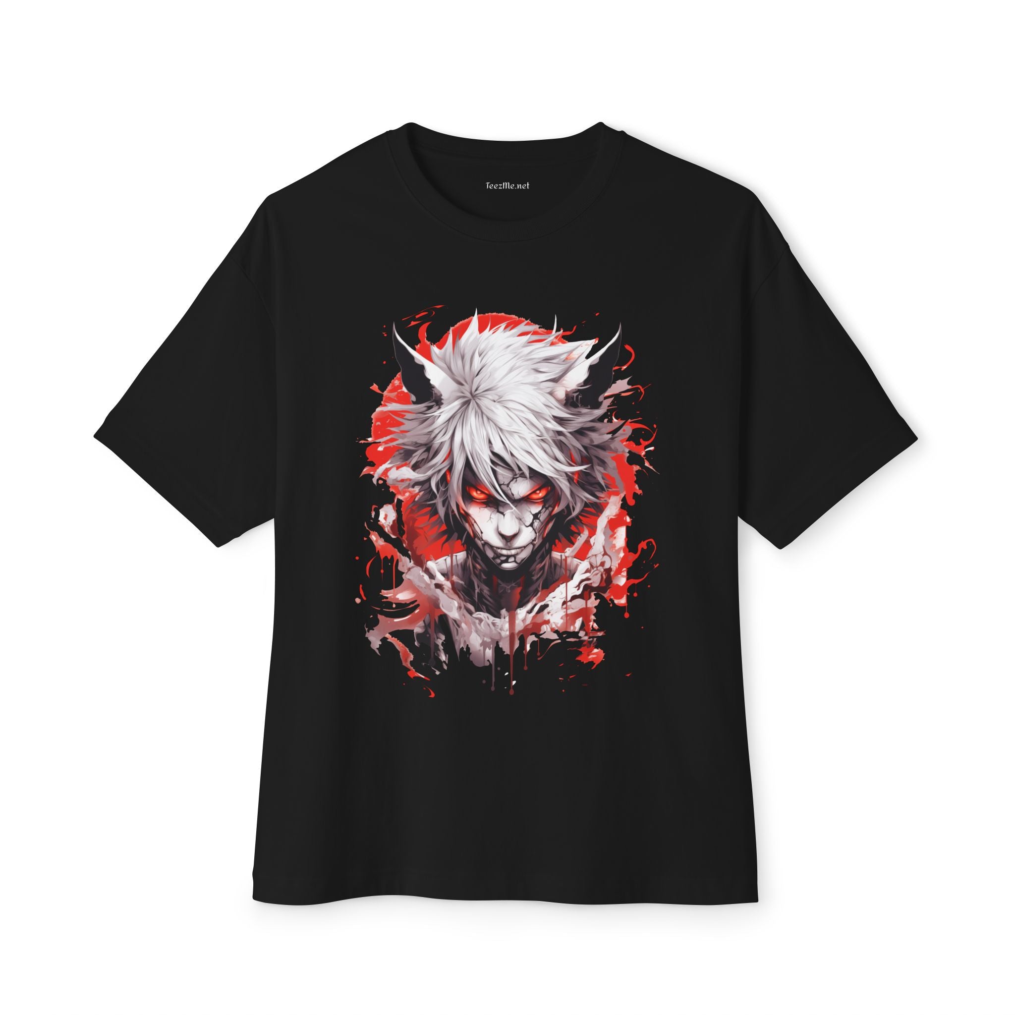 Anime Demon Mask T-Shirt — Red & White Dark Fantasy Graphic Tee