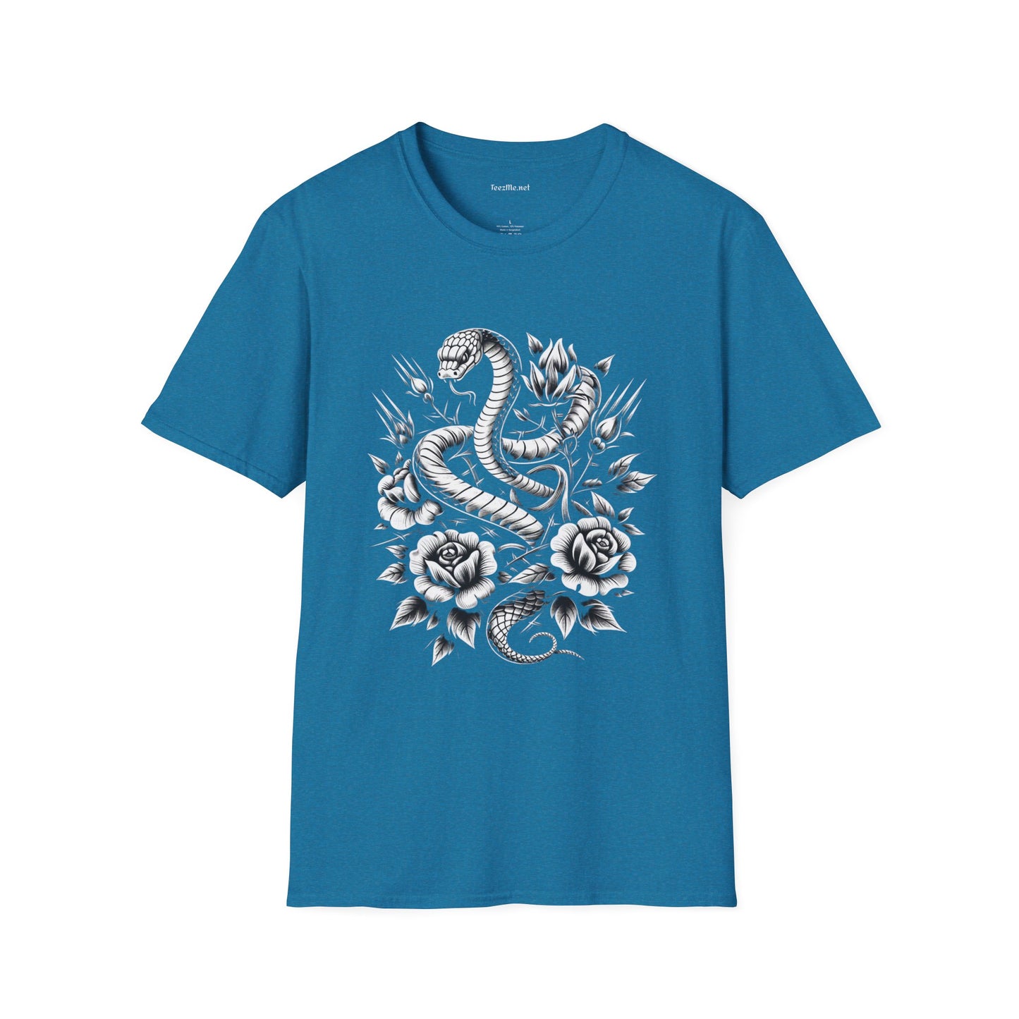 Snake with Flowers  Unisex Softstyle T-Shirt 100% Cotton Graphic