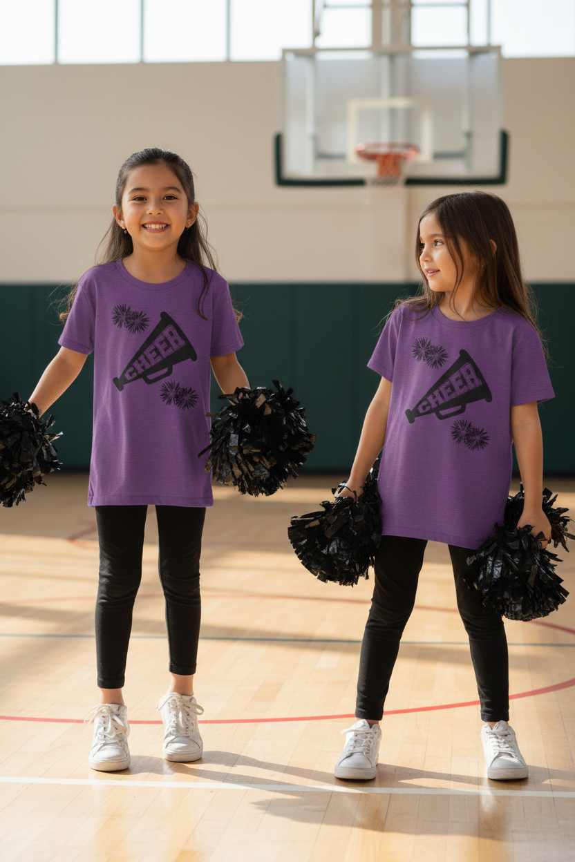 Youth Cheer Megaphone T‑Shirt – Pom Pom Cheerleader Tee