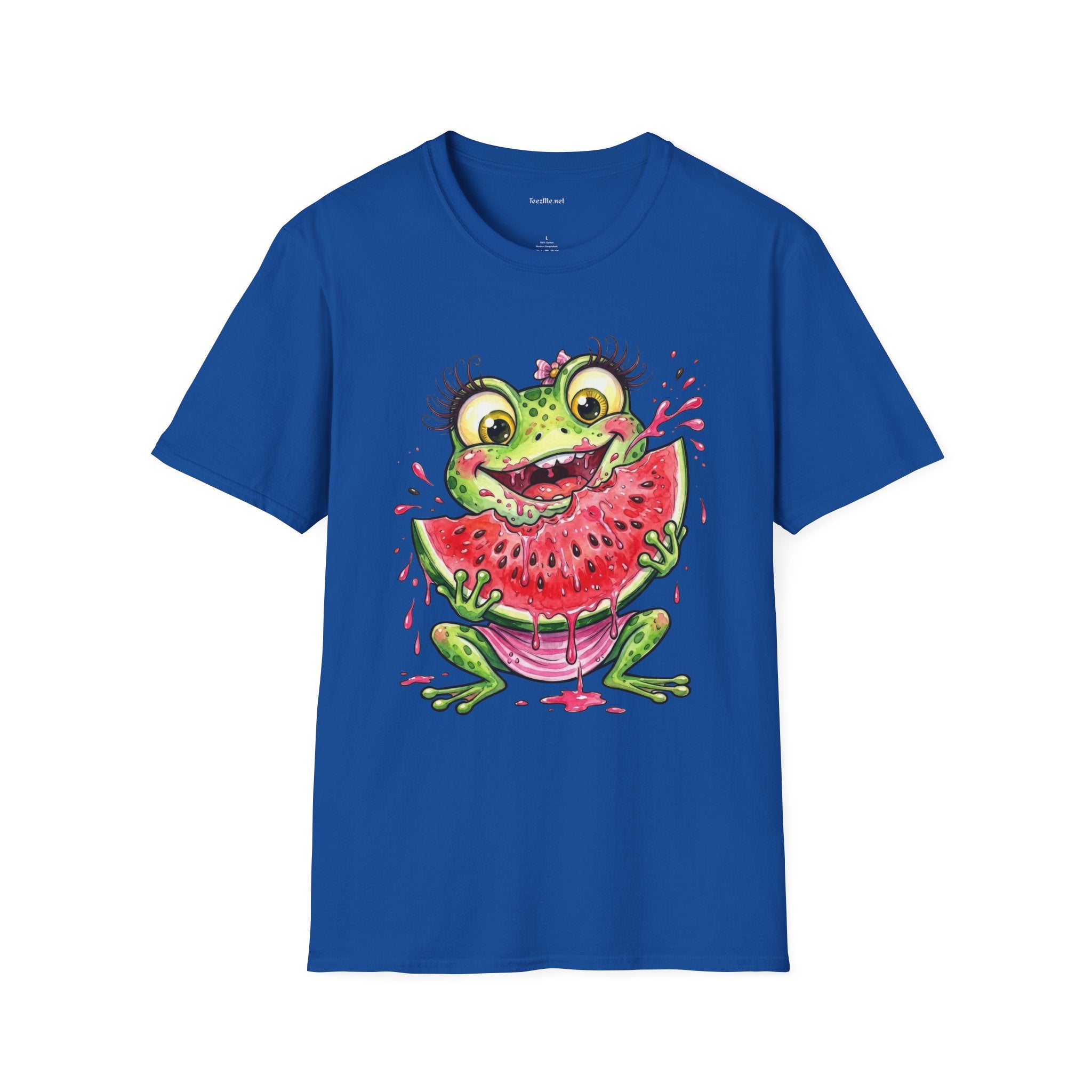 Kawaii Frog Eating Watermelon Unisex Softstyle T-Shirt 100% Cotton Graphic
