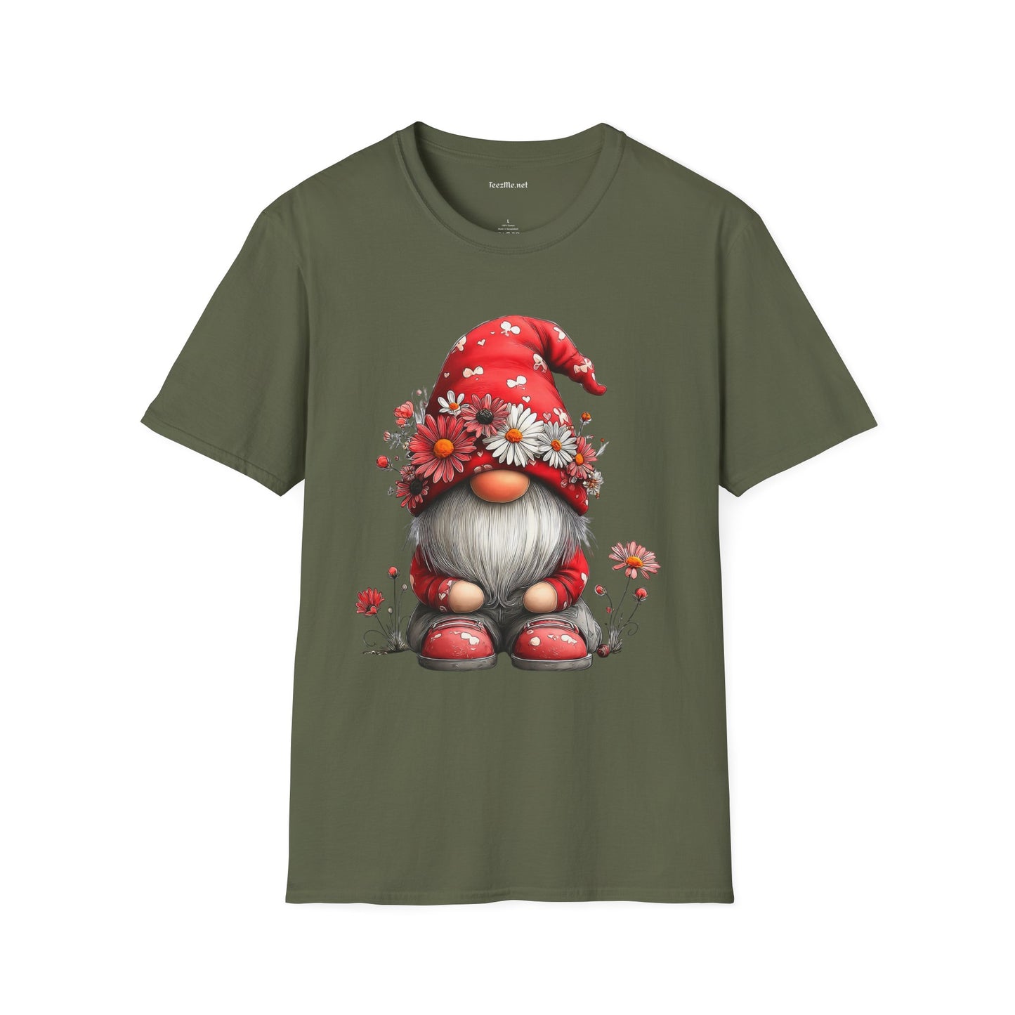 Floral Gnome Unisex SoftStyle T-Shirt 100% Cotton Graphic