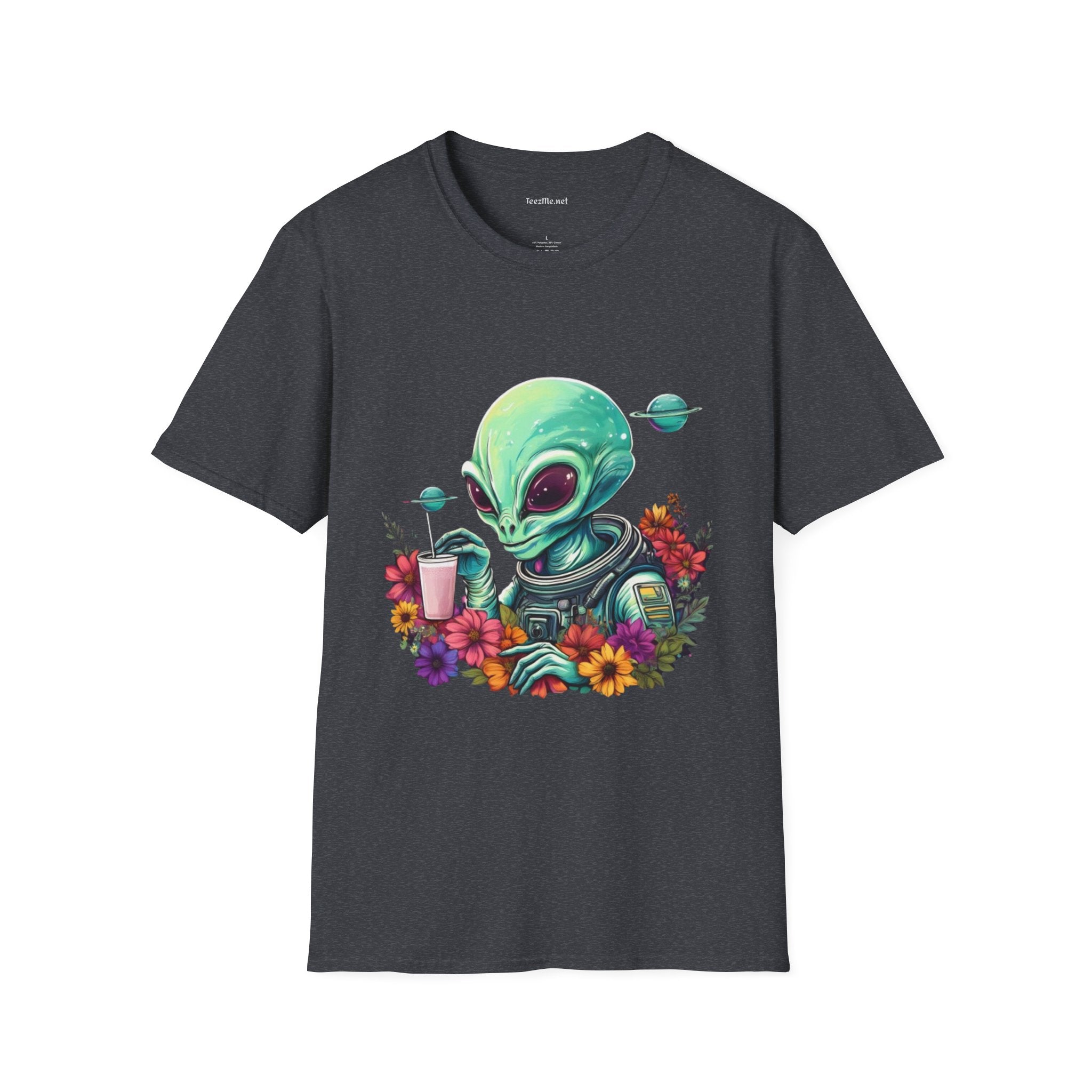 Alien Drinking in Space Unisex Softstyle T-Shirt 100% Cotton Graphic