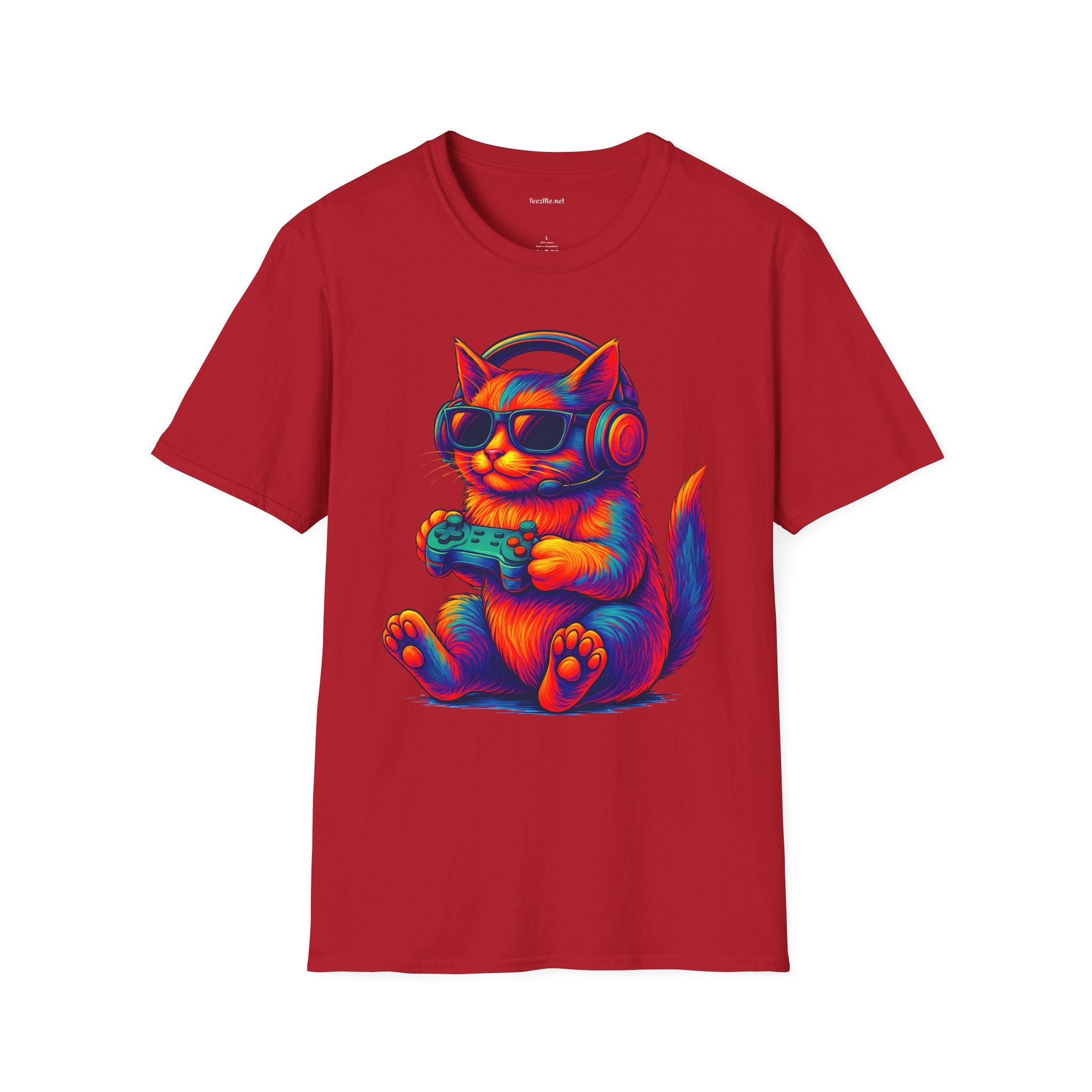 Cat Gamer Video Unisex Softstyle T-Shirt 100% Cotton Graphic