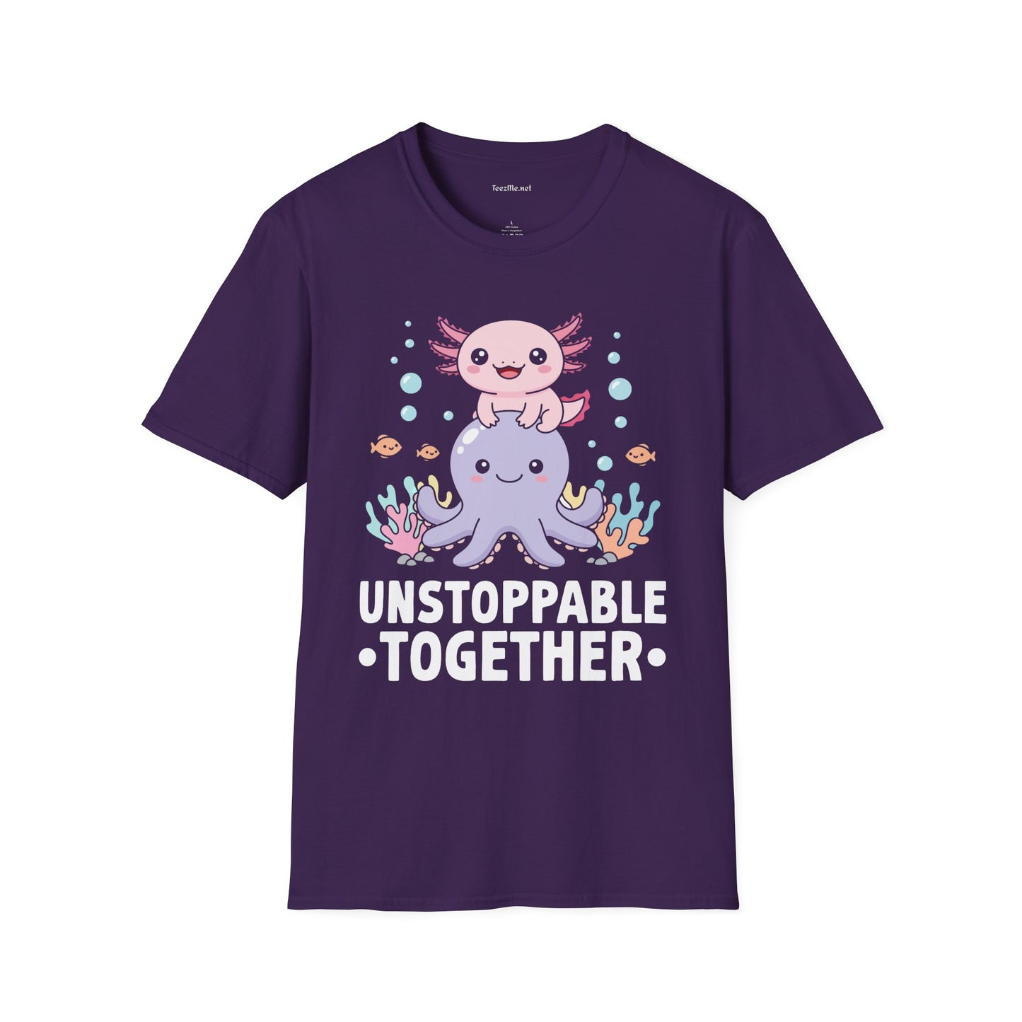 Cute Axolotl Unstoppable Together Unisex Soft Style T-Shirt 100% Cotton Graphic
