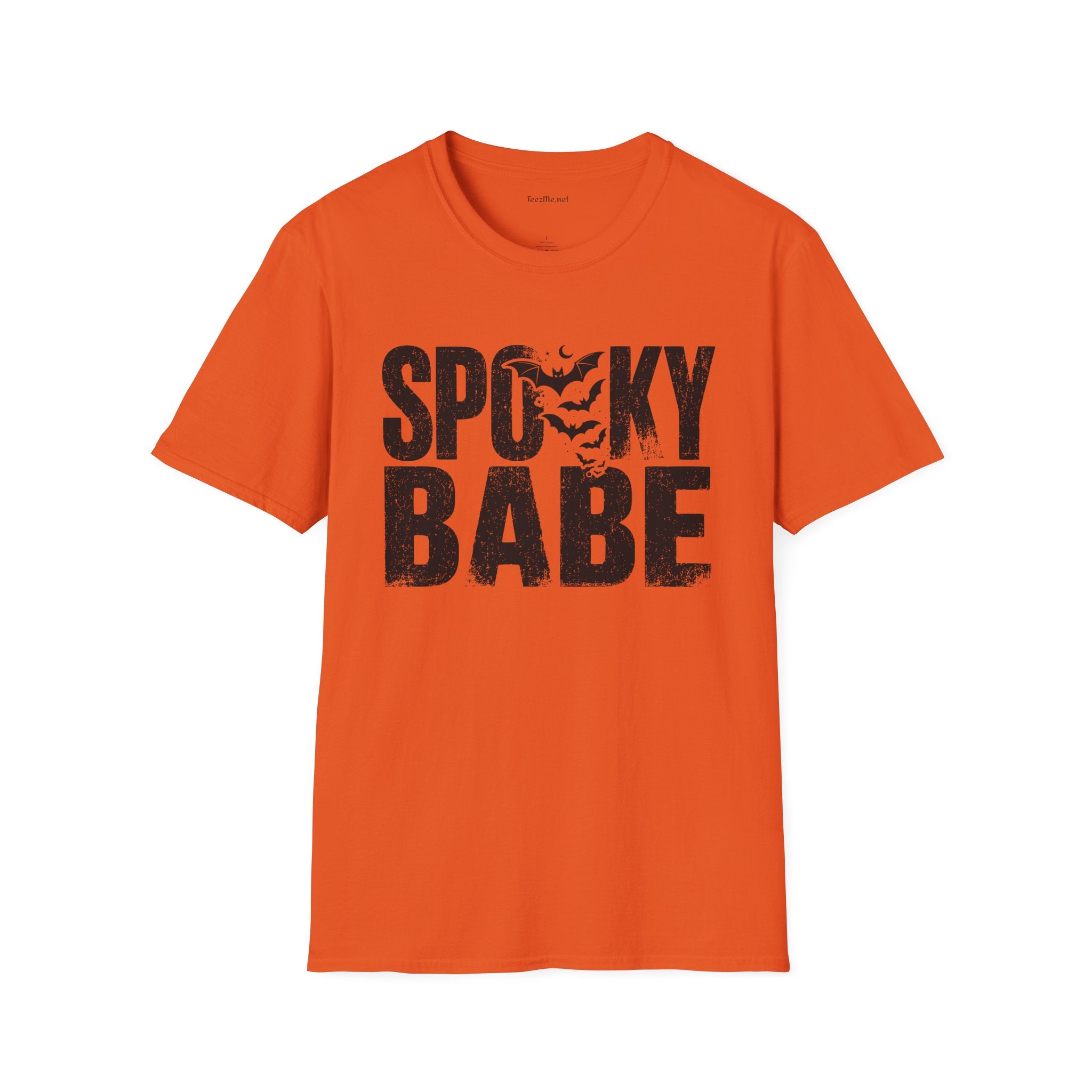 Spooky Babe Halloween T-Shirt — Orange Graphic Tee with Bats