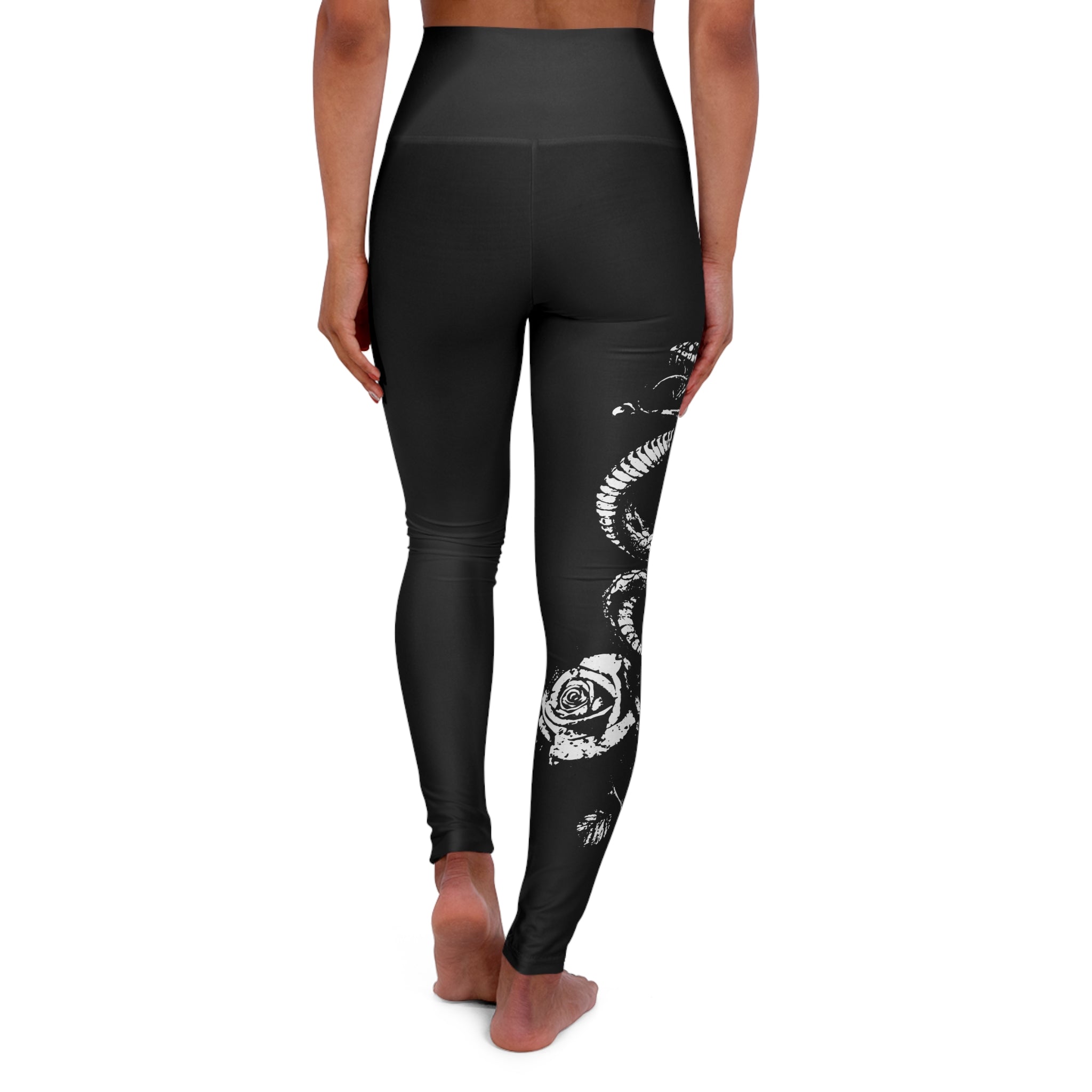 Black Floral Snake Sword High-Waisted Yoga Leggings