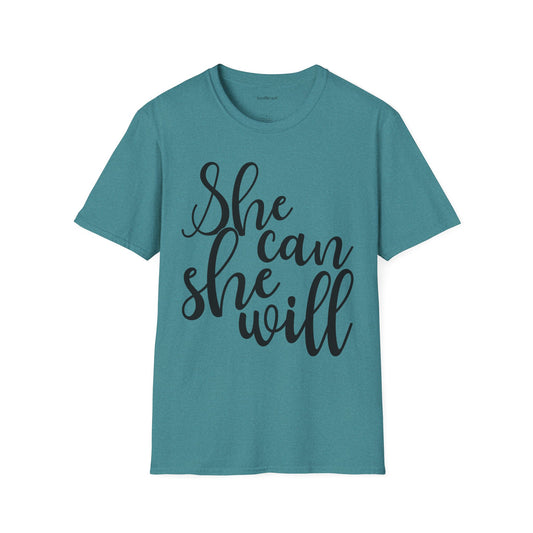 She Can She Will 01 Unisex Soft Style T-Shirt 100% Cotton Graphic