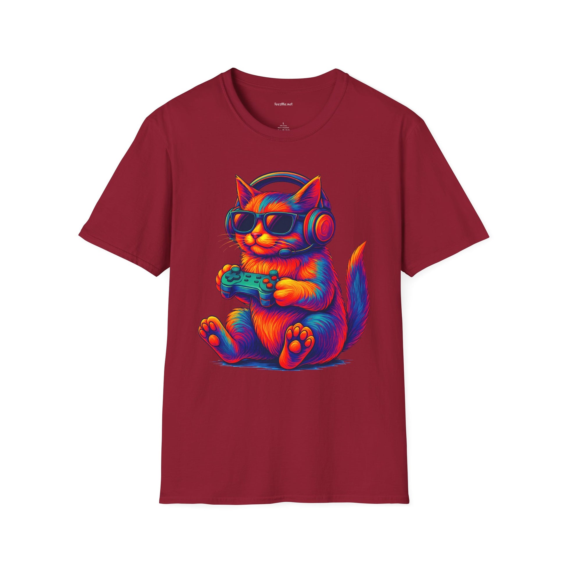 Cat Gamer Video Unisex Softstyle T-Shirt 100% Cotton Graphic
