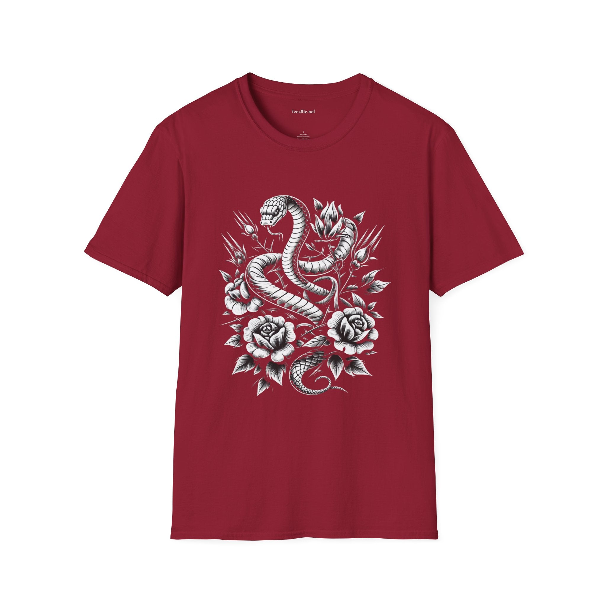 Snake with Flowers Unisex Softstyle T-Shirt 100% Cotton Graphic
