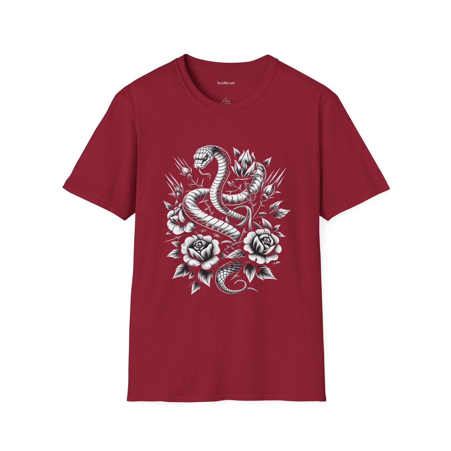 Snake with Flowers  Unisex Softstyle T-Shirt 100% Cotton Graphic