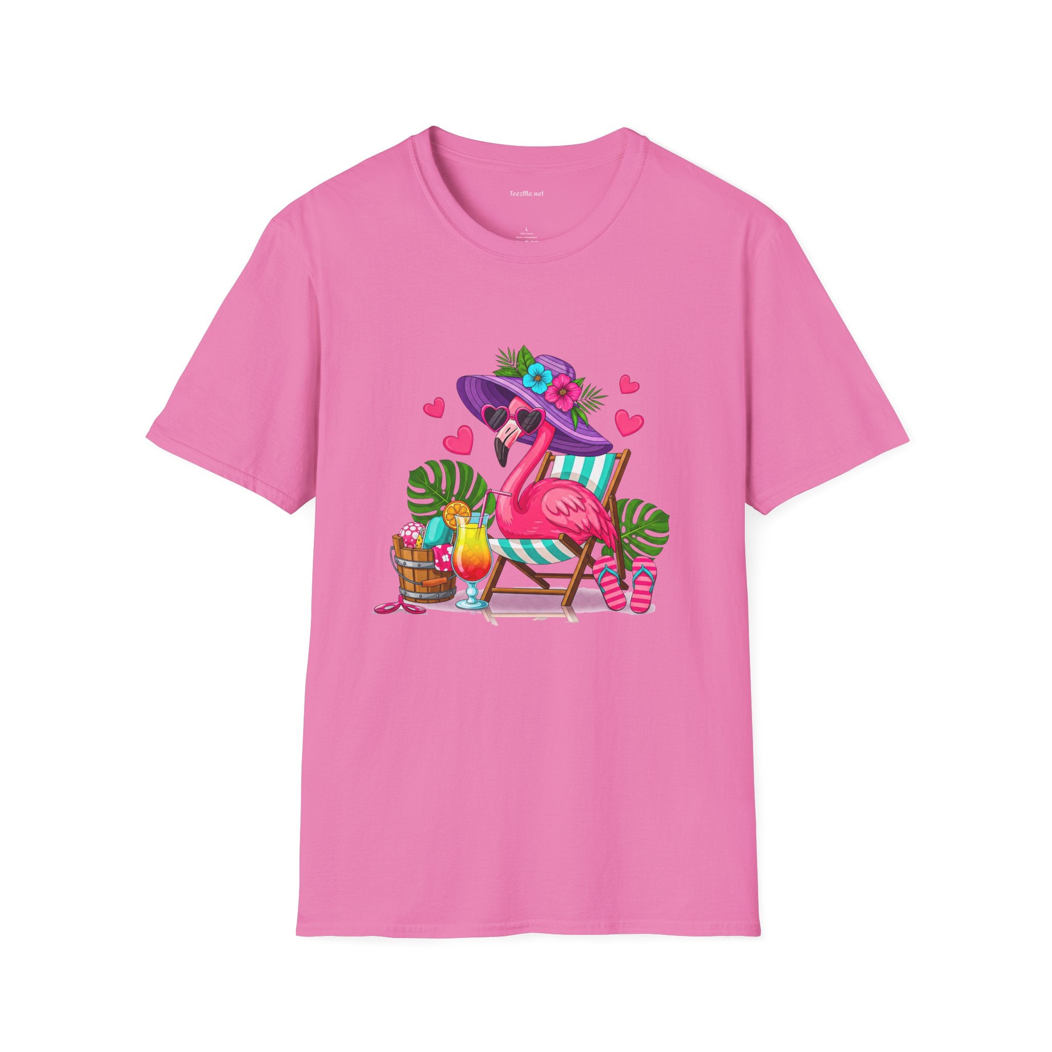 Chic Beach Flamingo Unisex Softstyle T-Shirt 100% Cotton Graphic