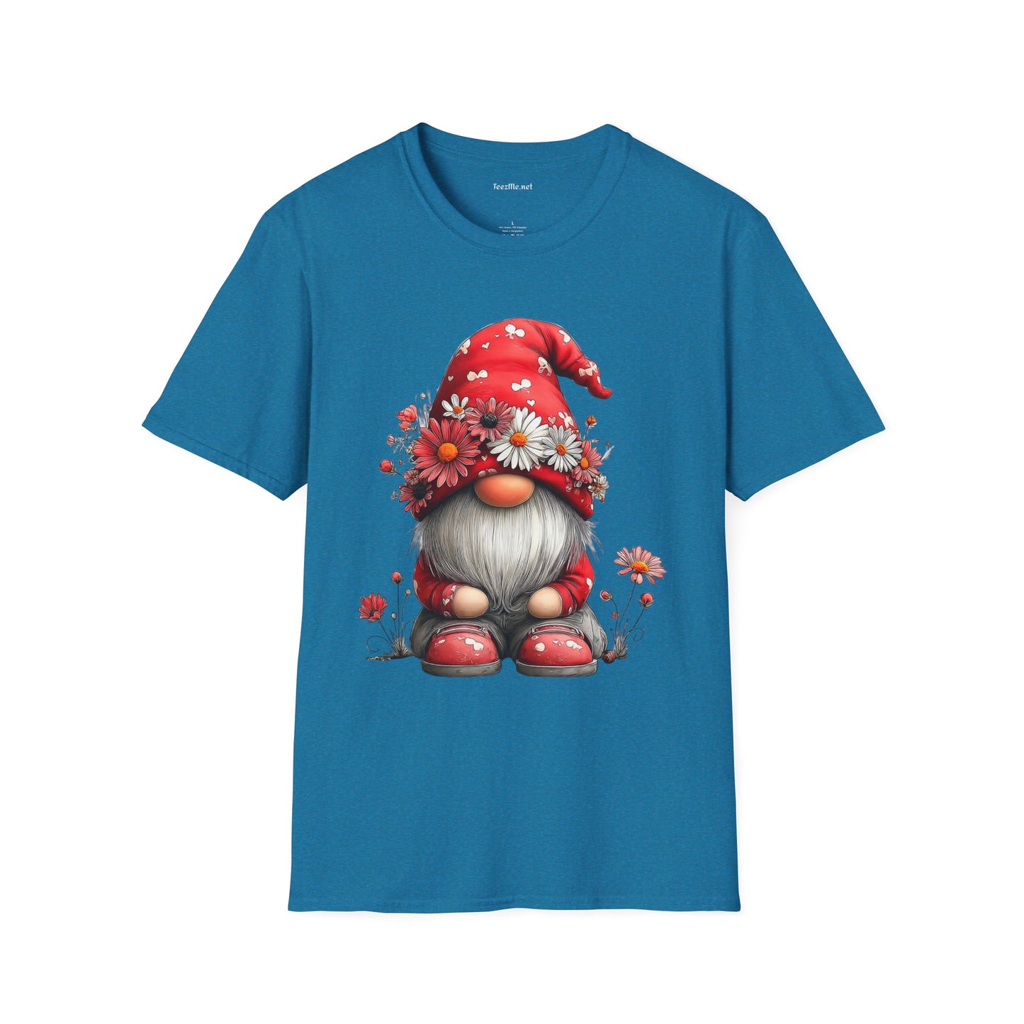Floral Gnome Unisex SoftStyle T-Shirt 100% Cotton Graphic