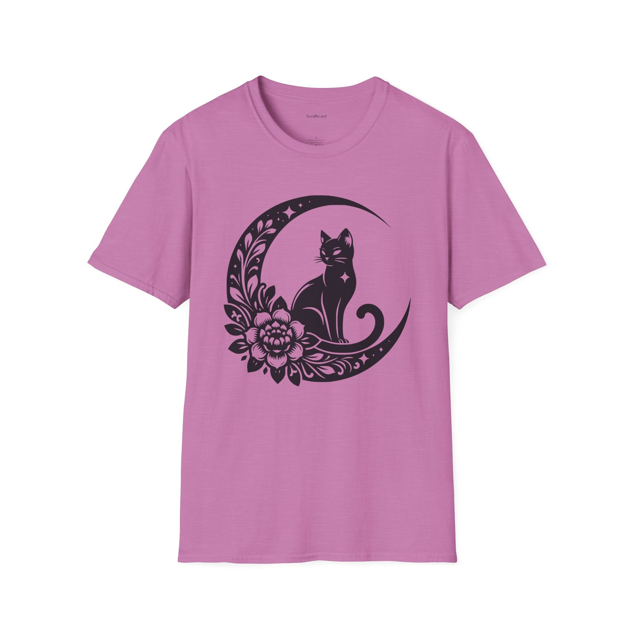 Crescent Moon Star Cat - Unisex Softstyle T-Shirt 100% Cotton Graphic
