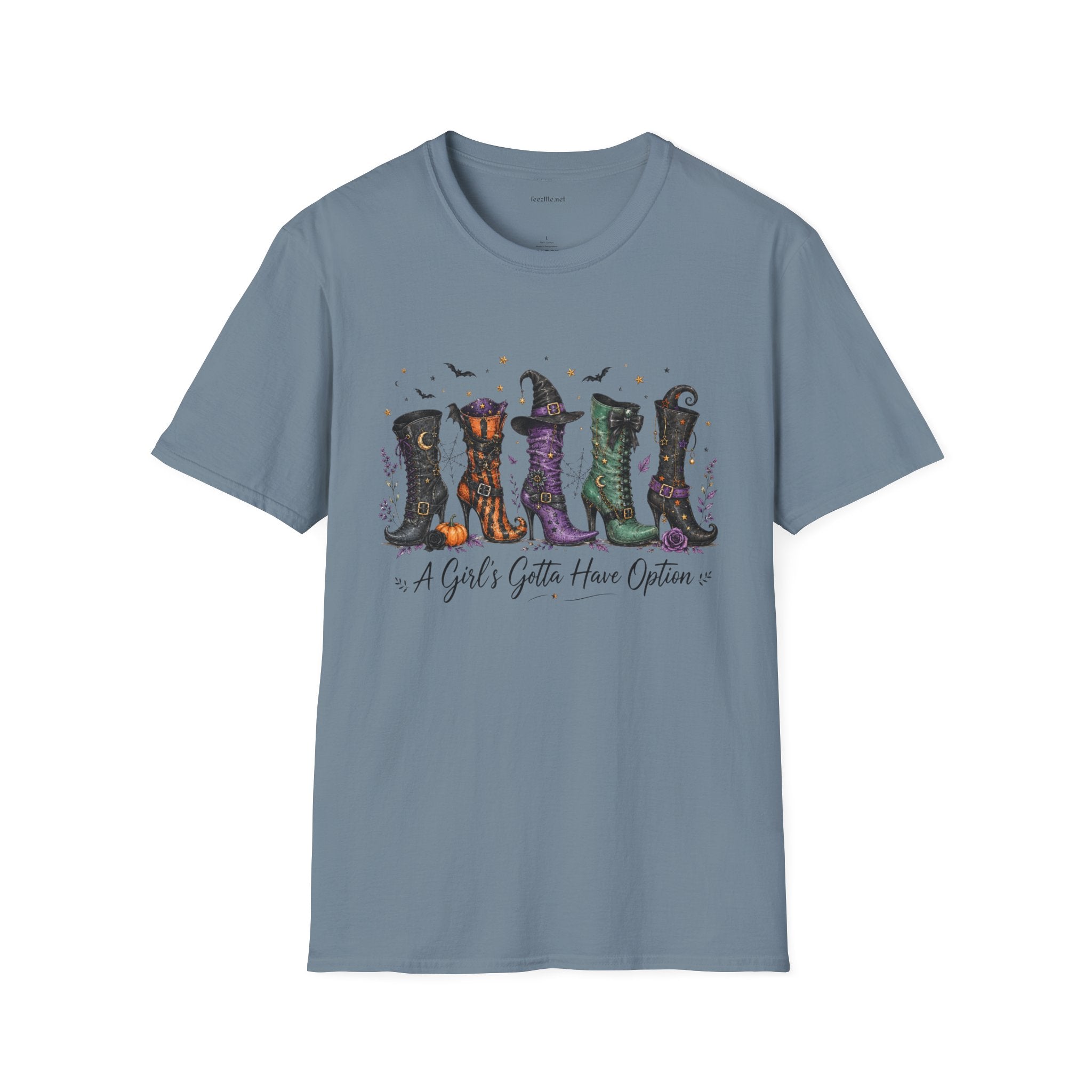 Halloween Witch Boots T-Shirt — "A Girl's Gotta Have Options" Graphic Tee