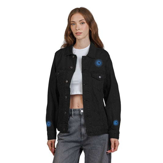 Sun and Moon Turquoise Unisex Denim Jacket (Embroidery)