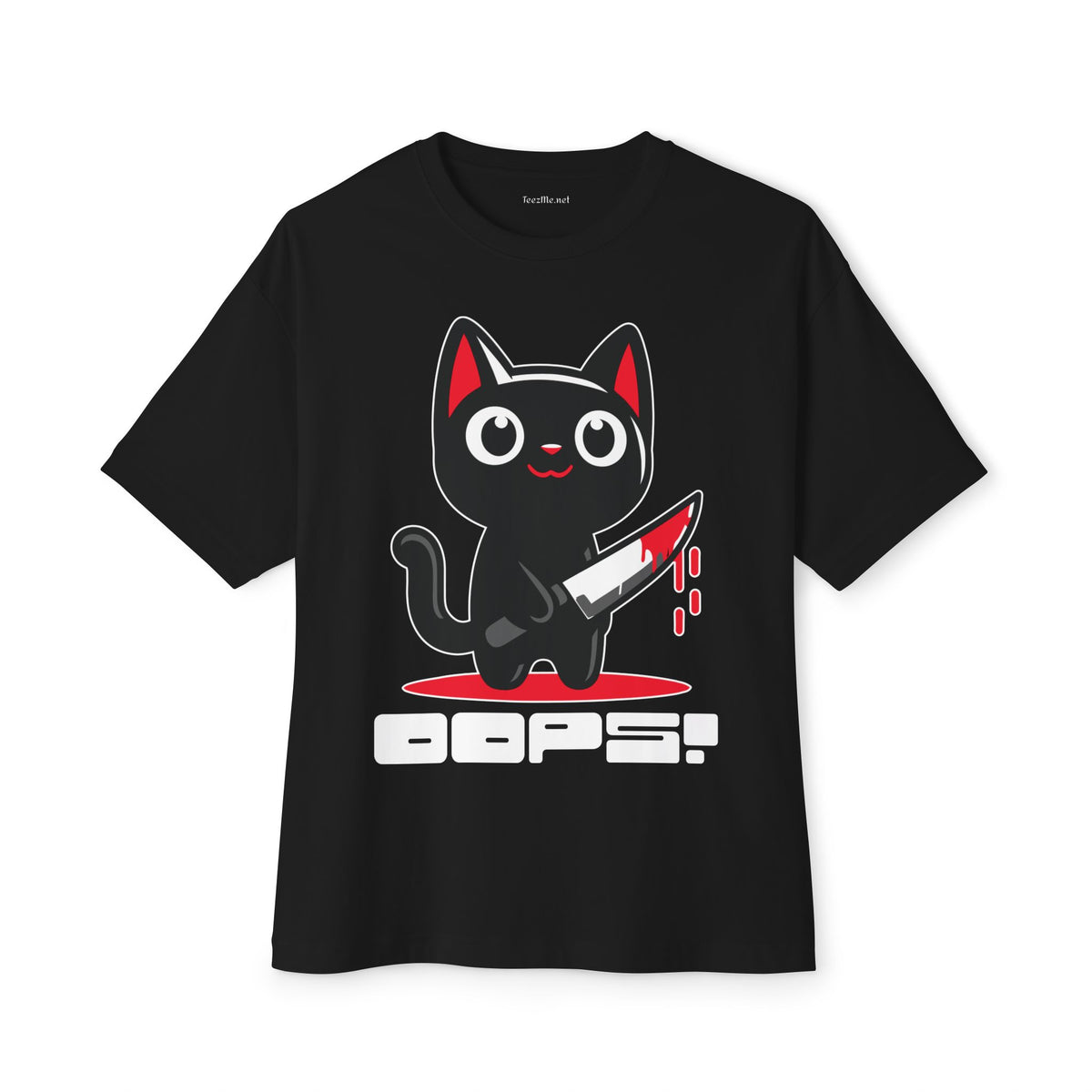 Oops! Knife Cat Tee — Cute Kawaii Black Cat Shirt