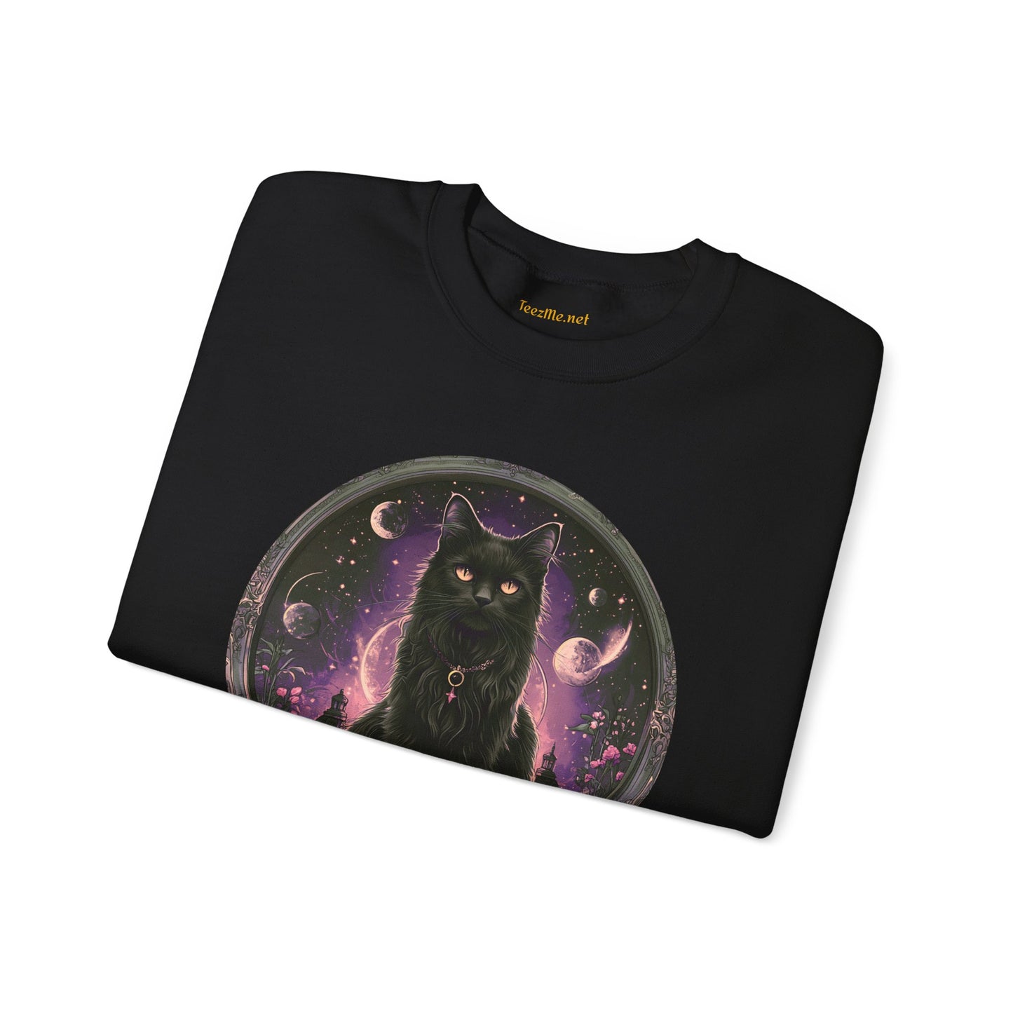 Moon Witchy Black Cat Unisex Heavy Bend™ Crewneck Sweatshirt Graphic