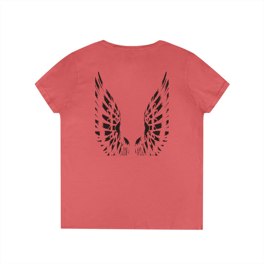 Angel Wings (back) - Ladies' V-Neck T-Shirt 100% cotton