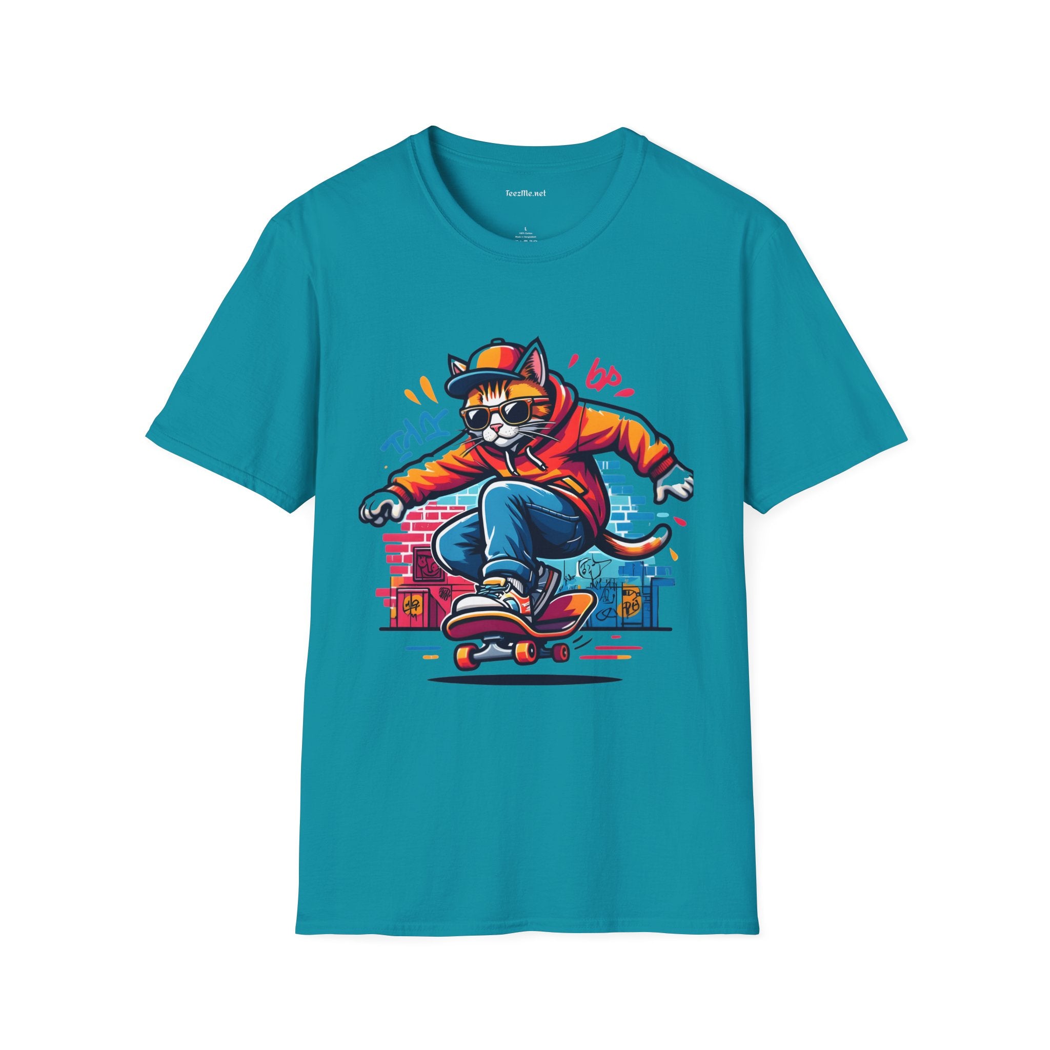 Skating Cool Cat (3) Unisex Softstyle T-Shirt 100% Cotton Graphic