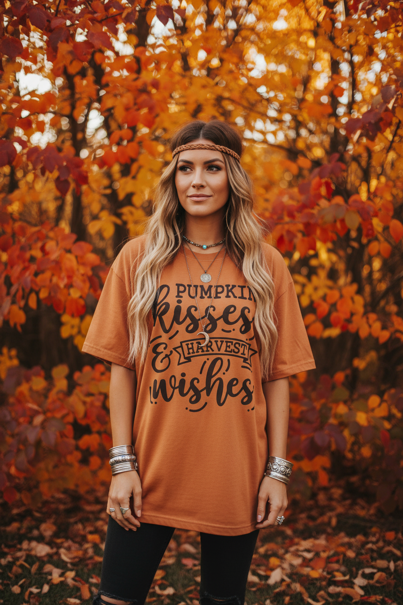 Pumpkin Kisses and Harvest Wishes Unisex Oversized Boxy Tee