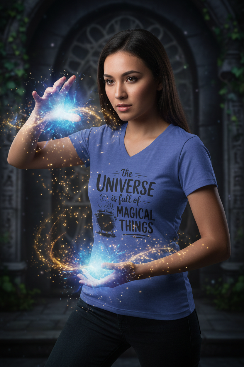 Magical Things V-Neck Tee — "The Universe Is Full of Magical Things"