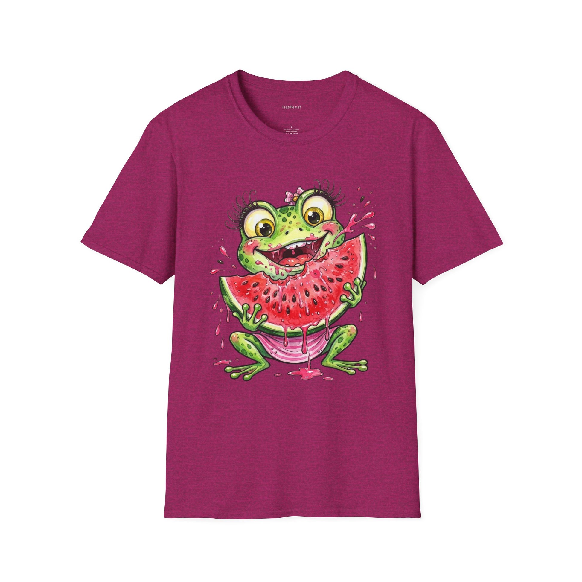 Kawaii Frog Eating Watermelon Unisex Softstyle T-Shirt 100% Cotton Graphic