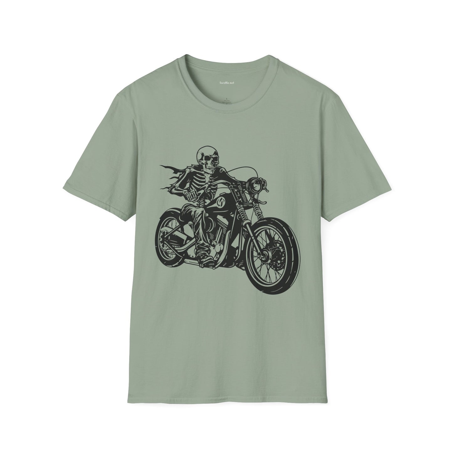 Skeleton Riding a Motorcycle Unisex Softstyle T-Shirt 100% Cotton Graphic