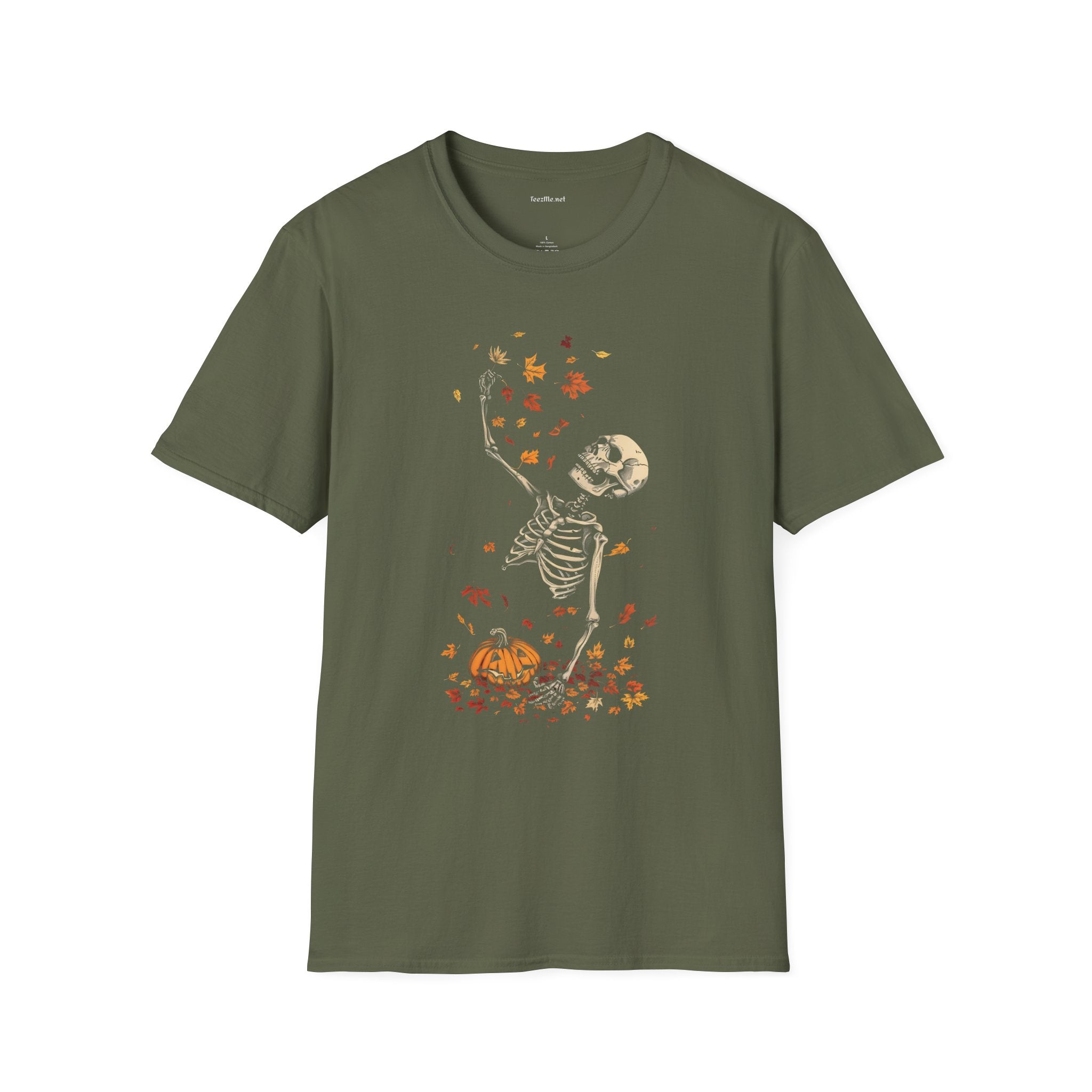 Skeleton & Falling Leaves Halloween T-Shirt