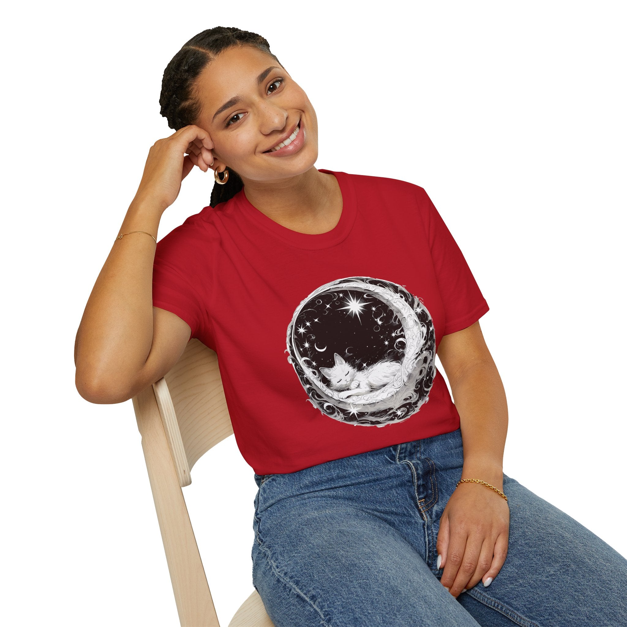 Moon Cat  - Unisex Softstyle T-Shirt 100% Cotton Graphic