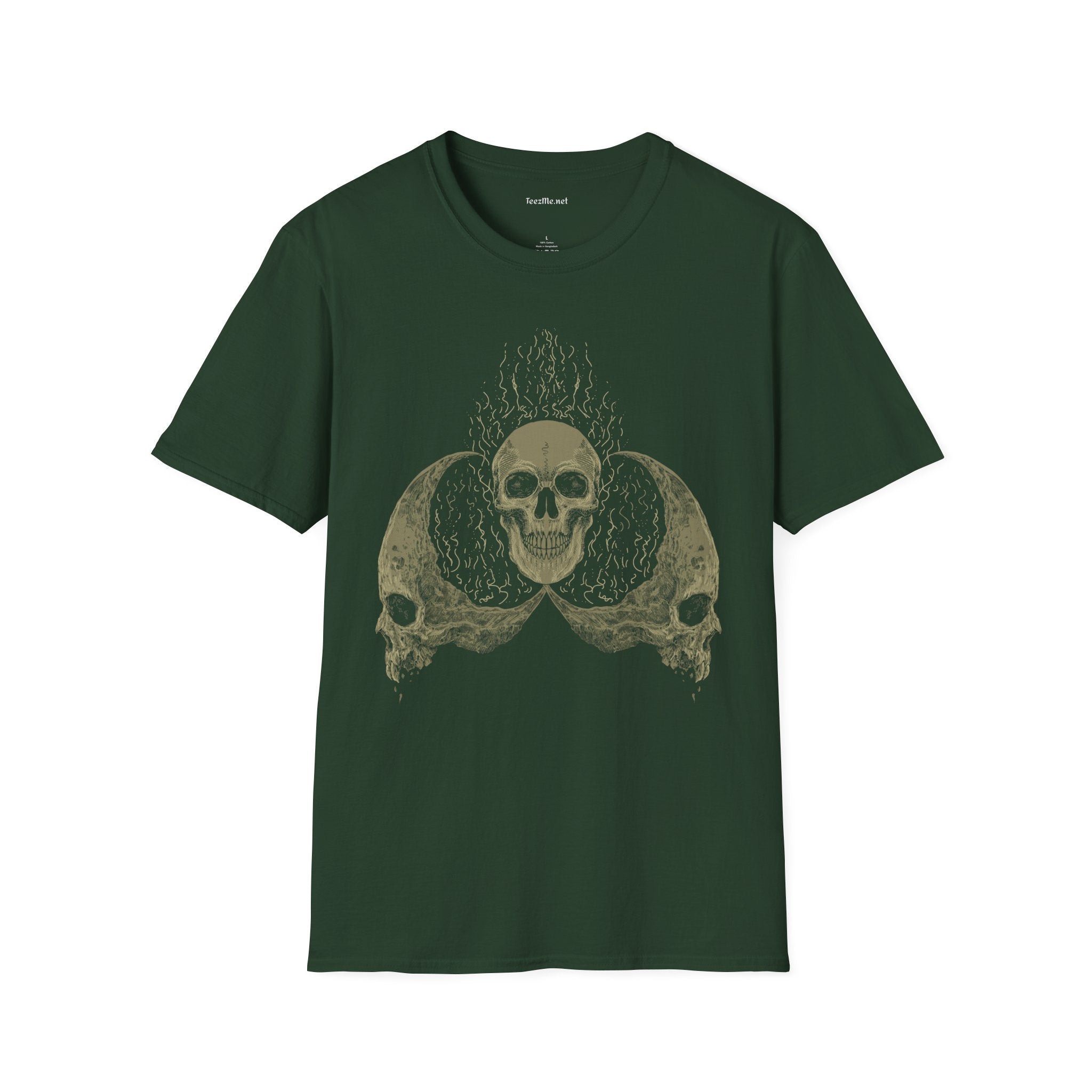 Skull Head Moon Fire Unisex Softstyle T-Shirt 100% Cotton