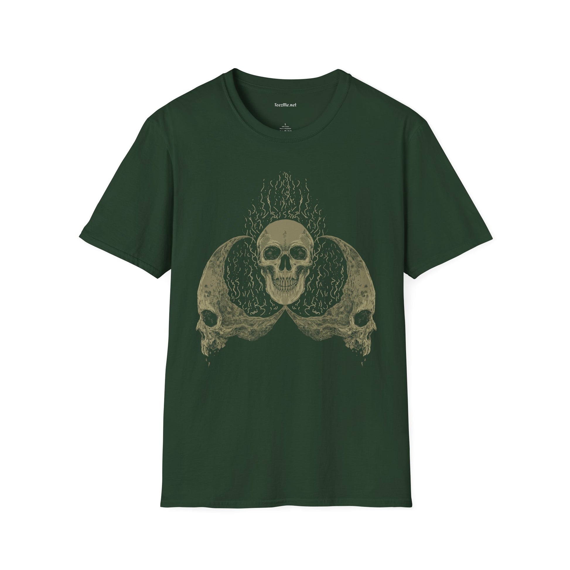 Skull Head Moon Fire Unisex Softstyle T-Shirt 100% Cotton